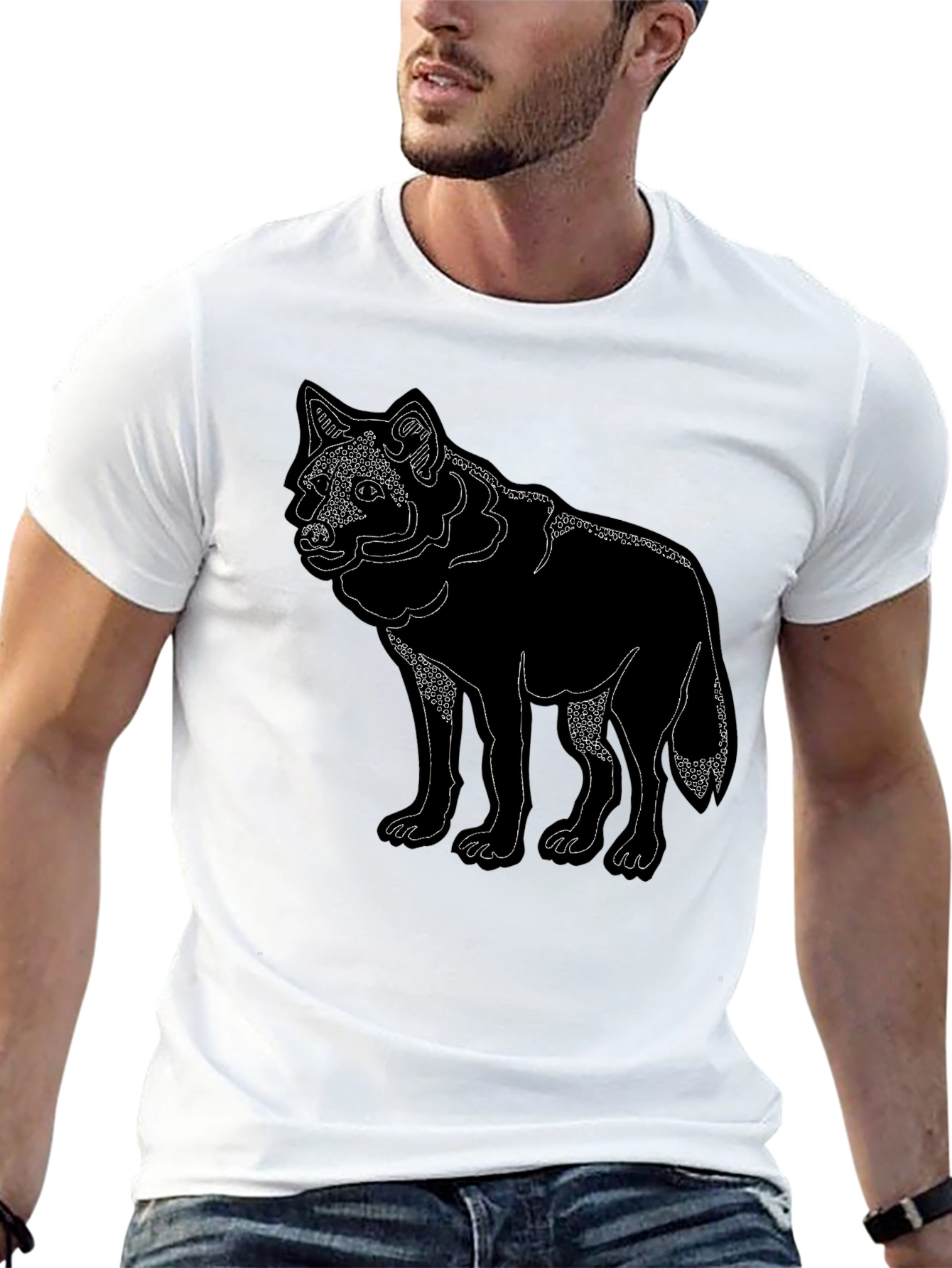 Mens Black Wolf Graphic Tee