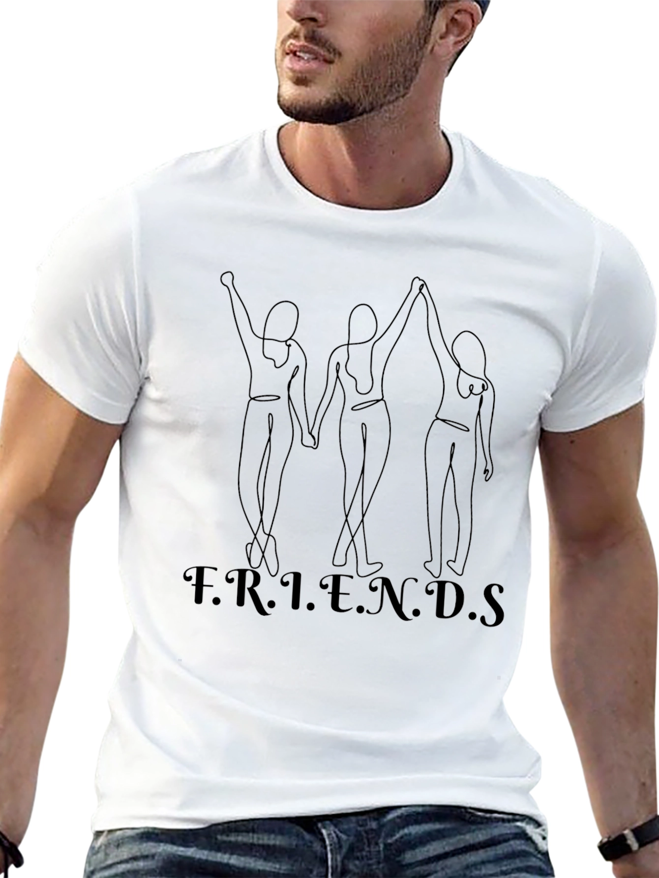 Friends Line Art Black T-Shirt