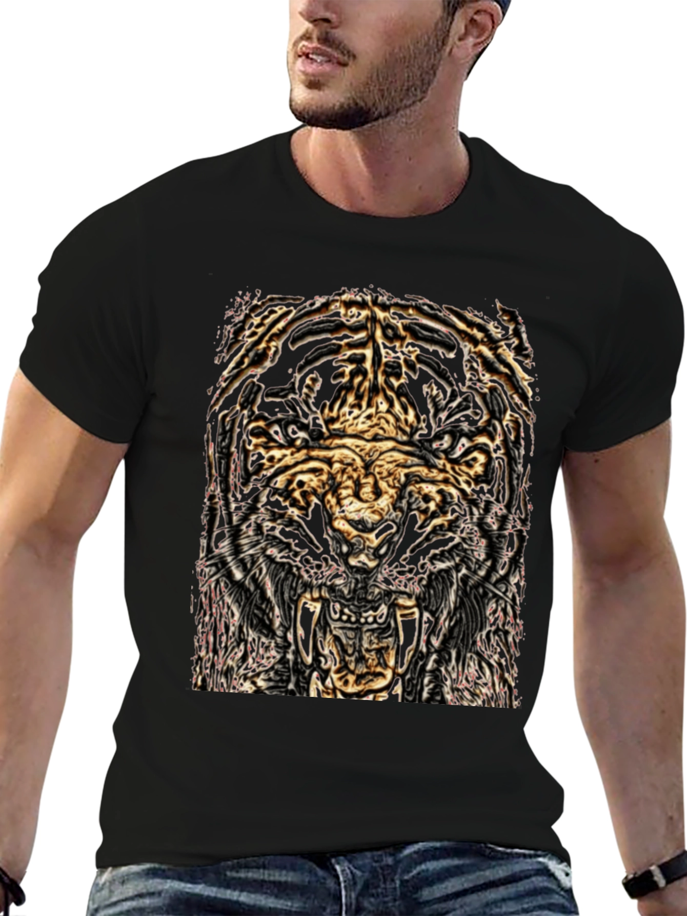 Tiger Graphic Black Tee - Fierce Style