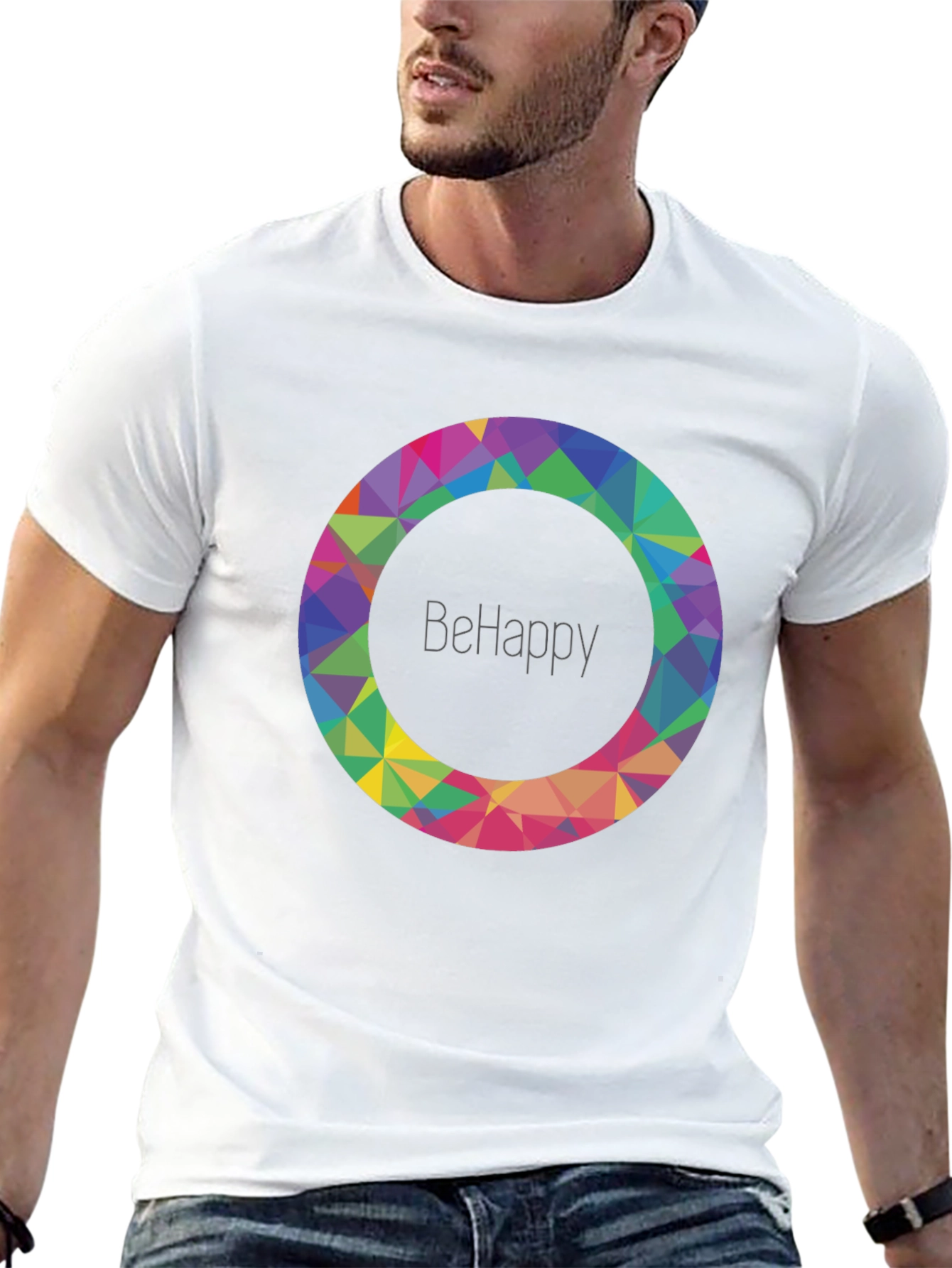 BeHappy Geometric Circle Graphic Black T-Shirt