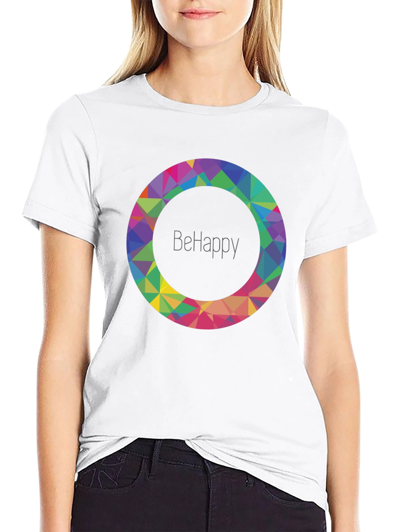 BeHappy Geometric Circle Graphic Black T-Shirt