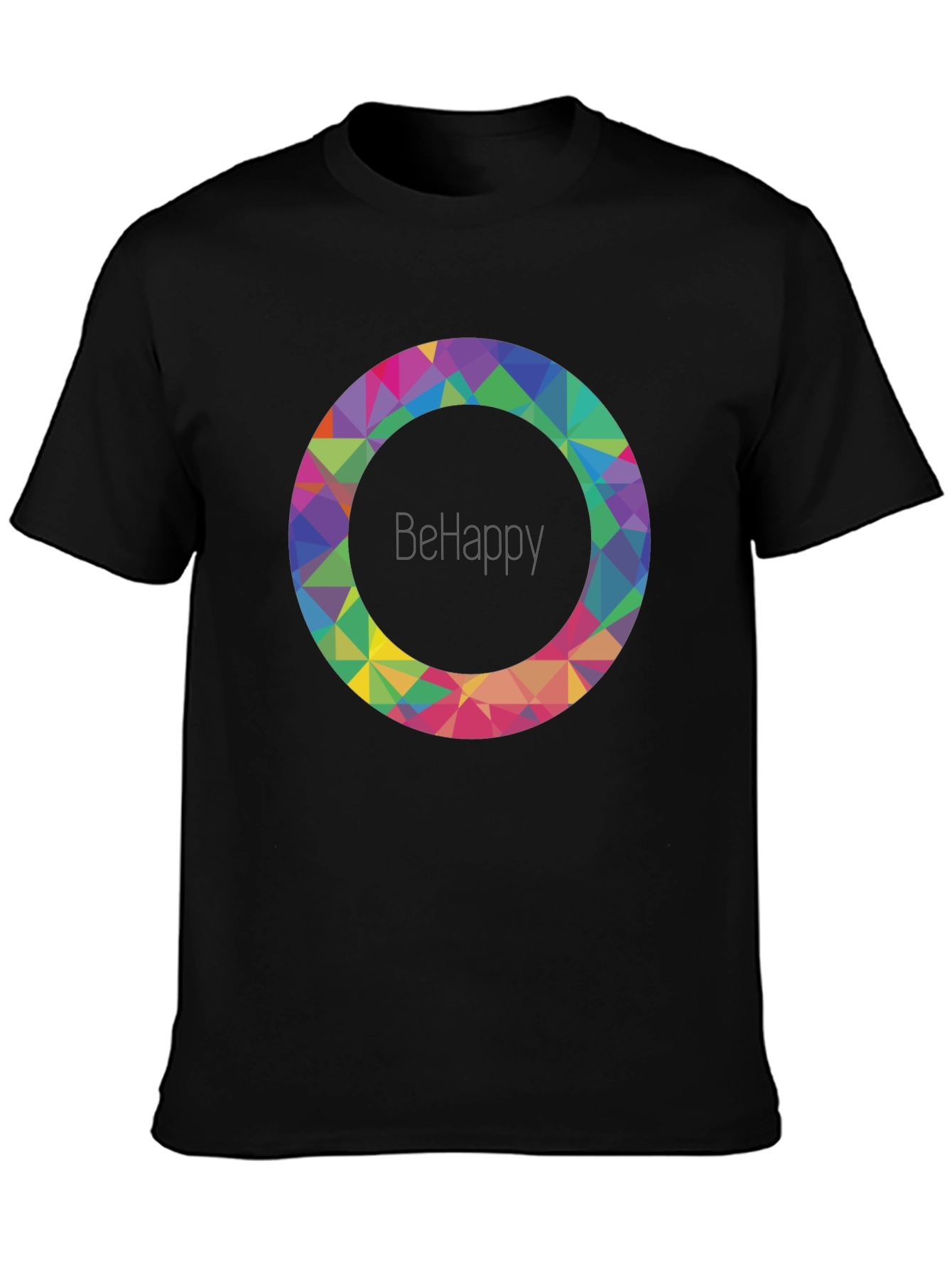 BeHappy Geometric Circle Graphic Black T-Shirt