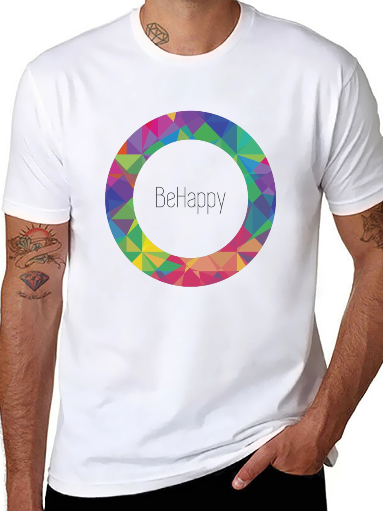 BeHappy Geometric Circle Graphic Black T-Shirt