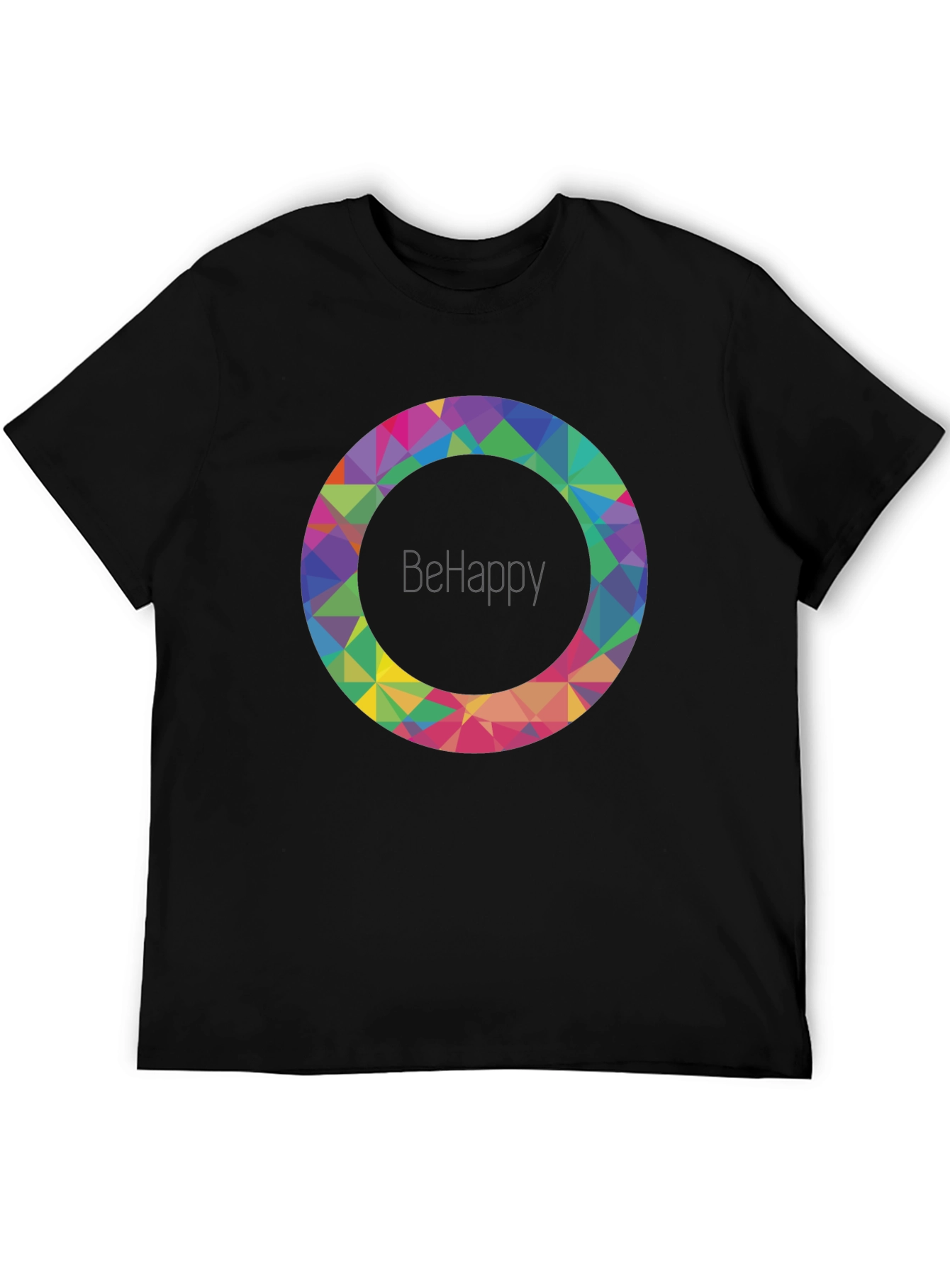 BeHappy Geometric Circle Graphic Black T-Shirt