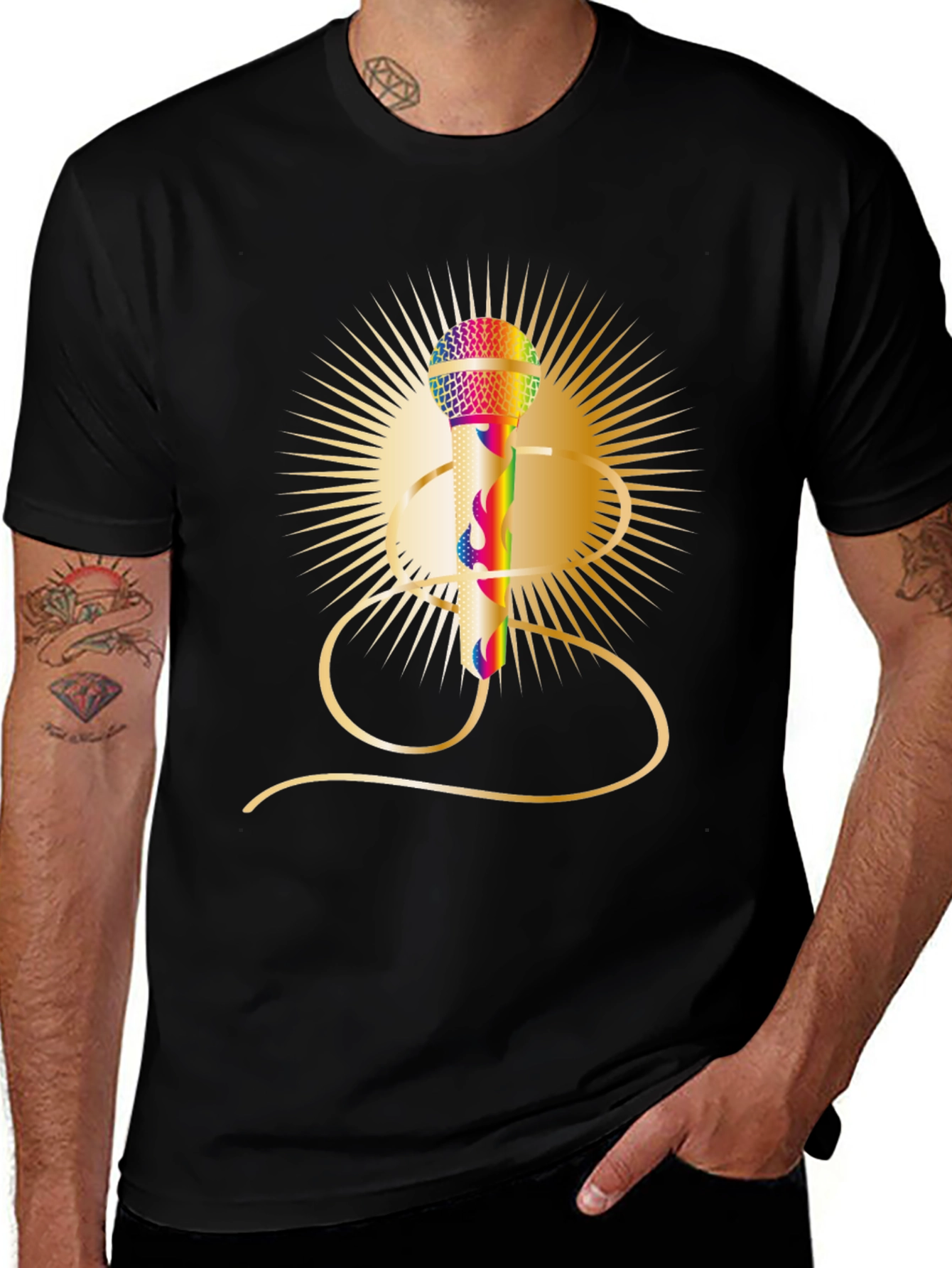 Retro Rainbow Mic Graphic Tee - Classic Style