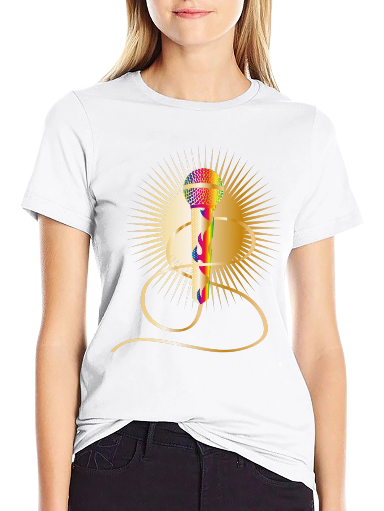 Retro Rainbow Mic Graphic Tee - Classic Style