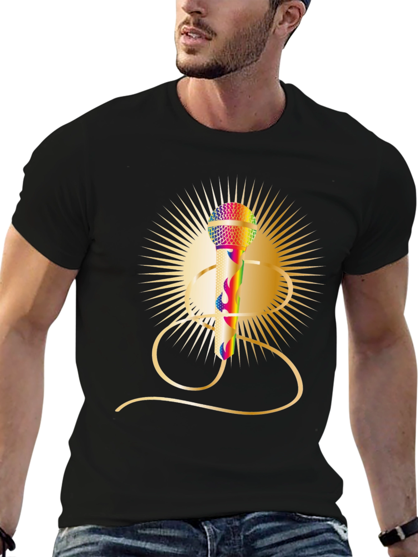 Retro Rainbow Mic Graphic Tee - Classic Style
