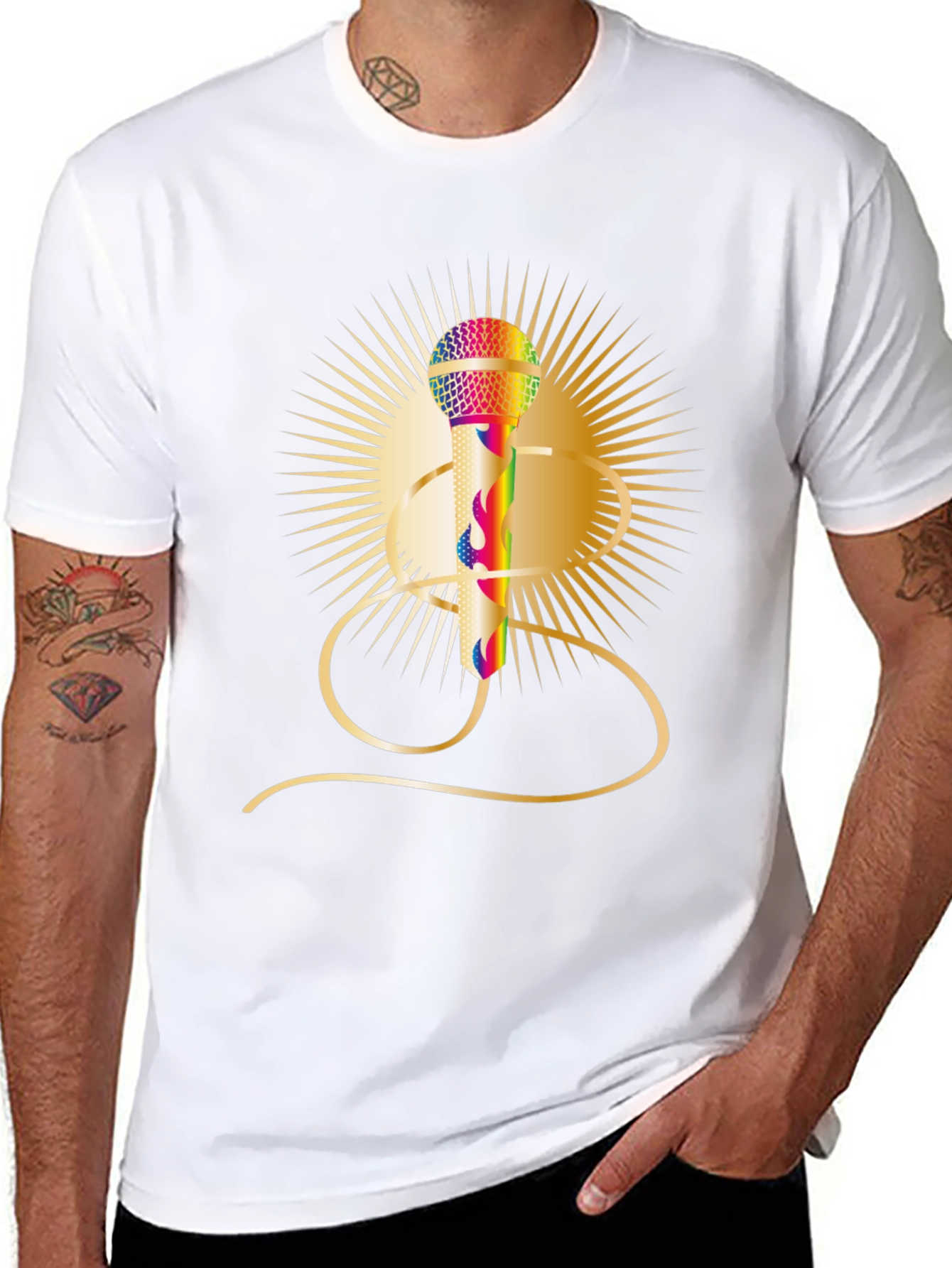 Retro Rainbow Mic Graphic Tee - Classic Style