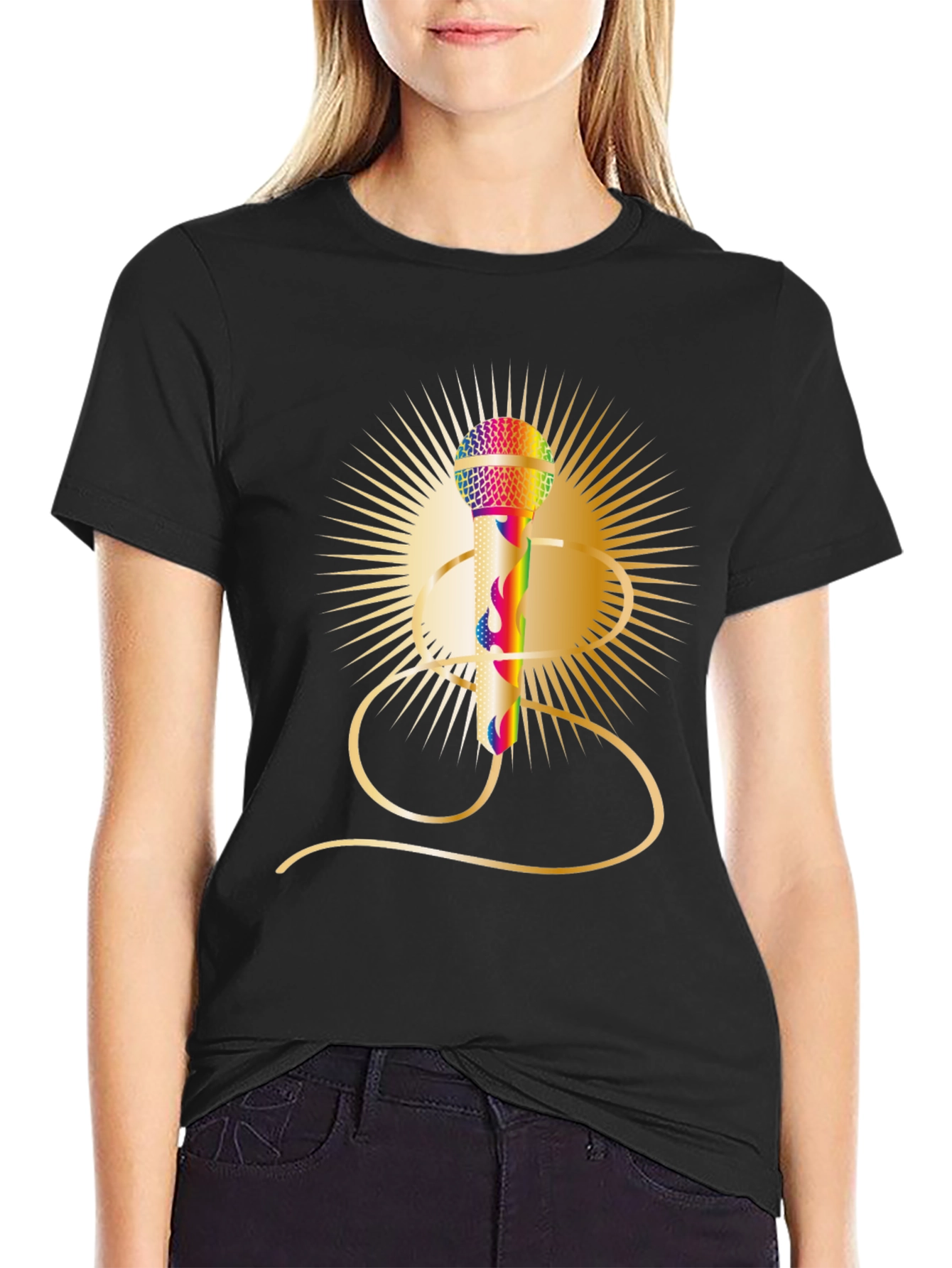Retro Rainbow Mic Graphic Tee - Classic Style