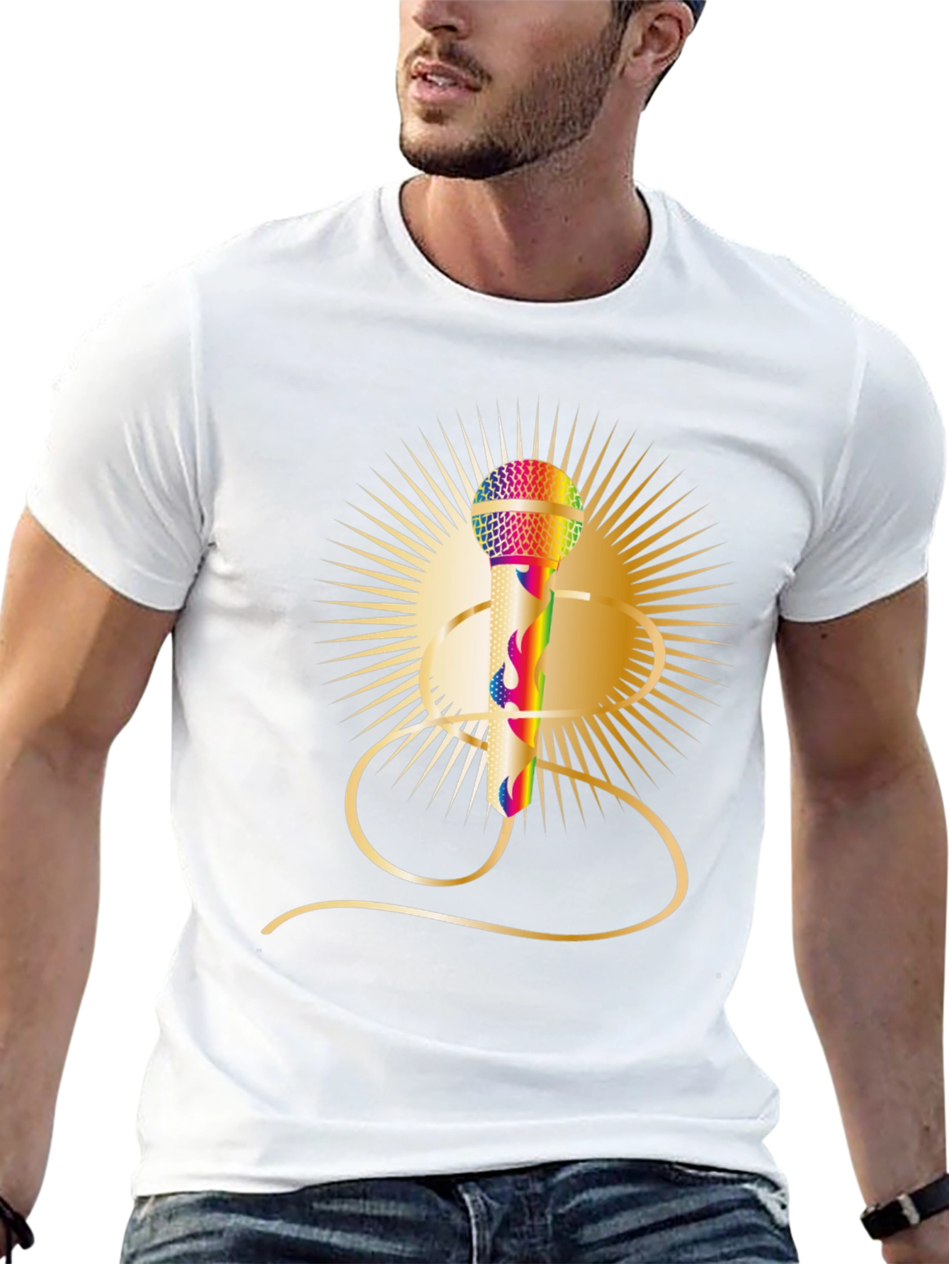Retro Rainbow Mic Graphic Tee - Classic Style