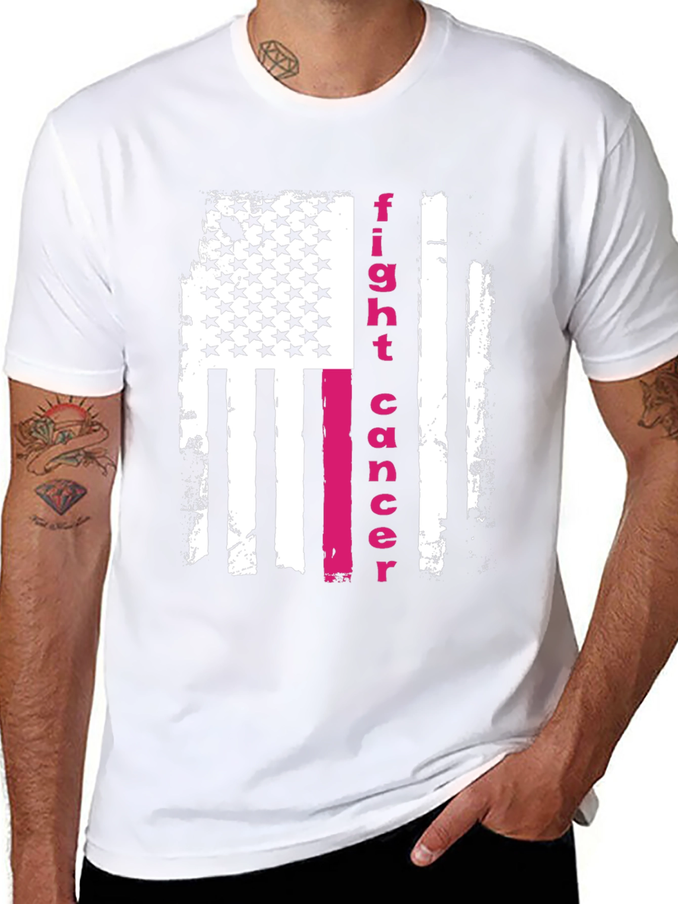 Fight Cancer American Flag Graphic T-Shirt