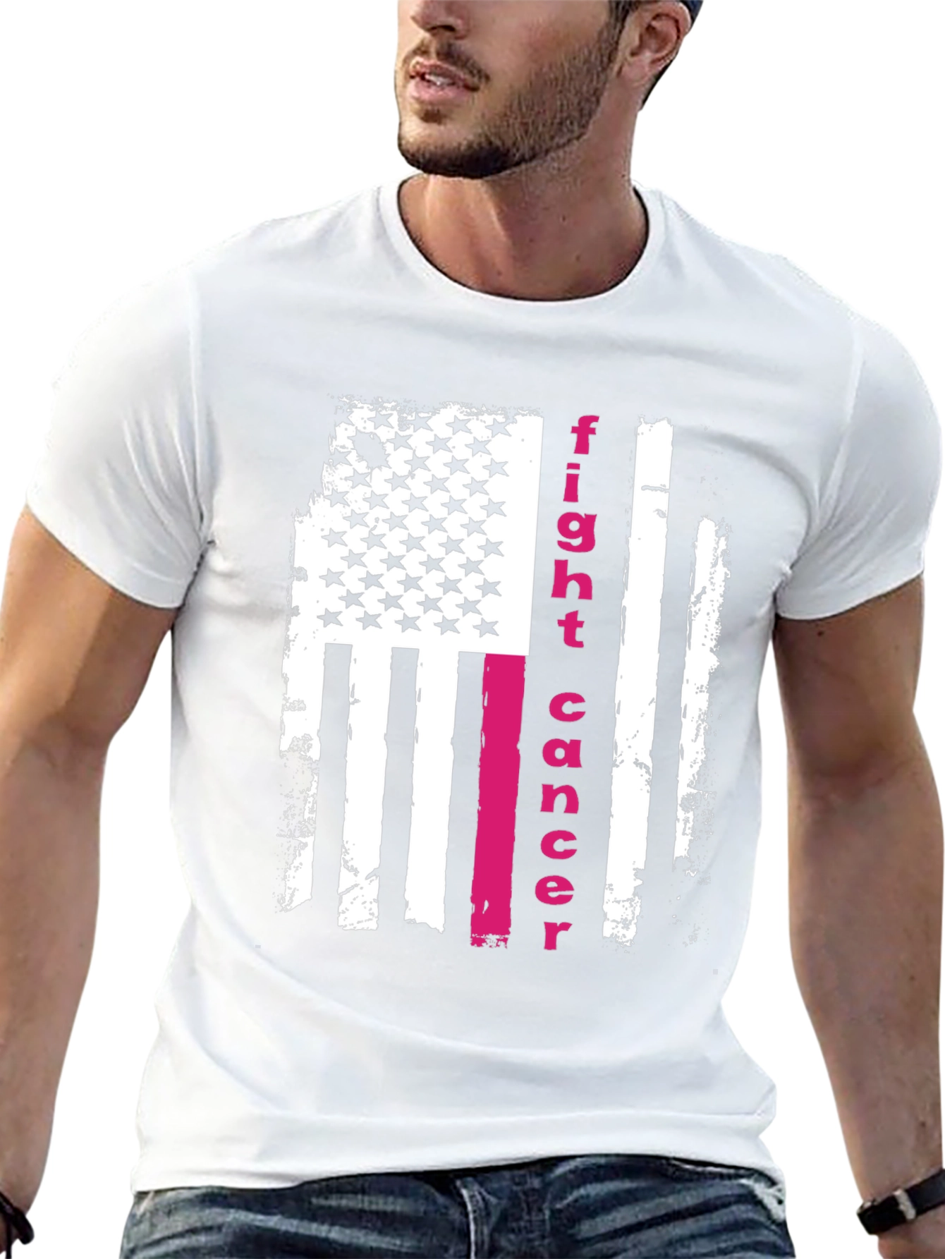 Fight Cancer American Flag Graphic T-Shirt