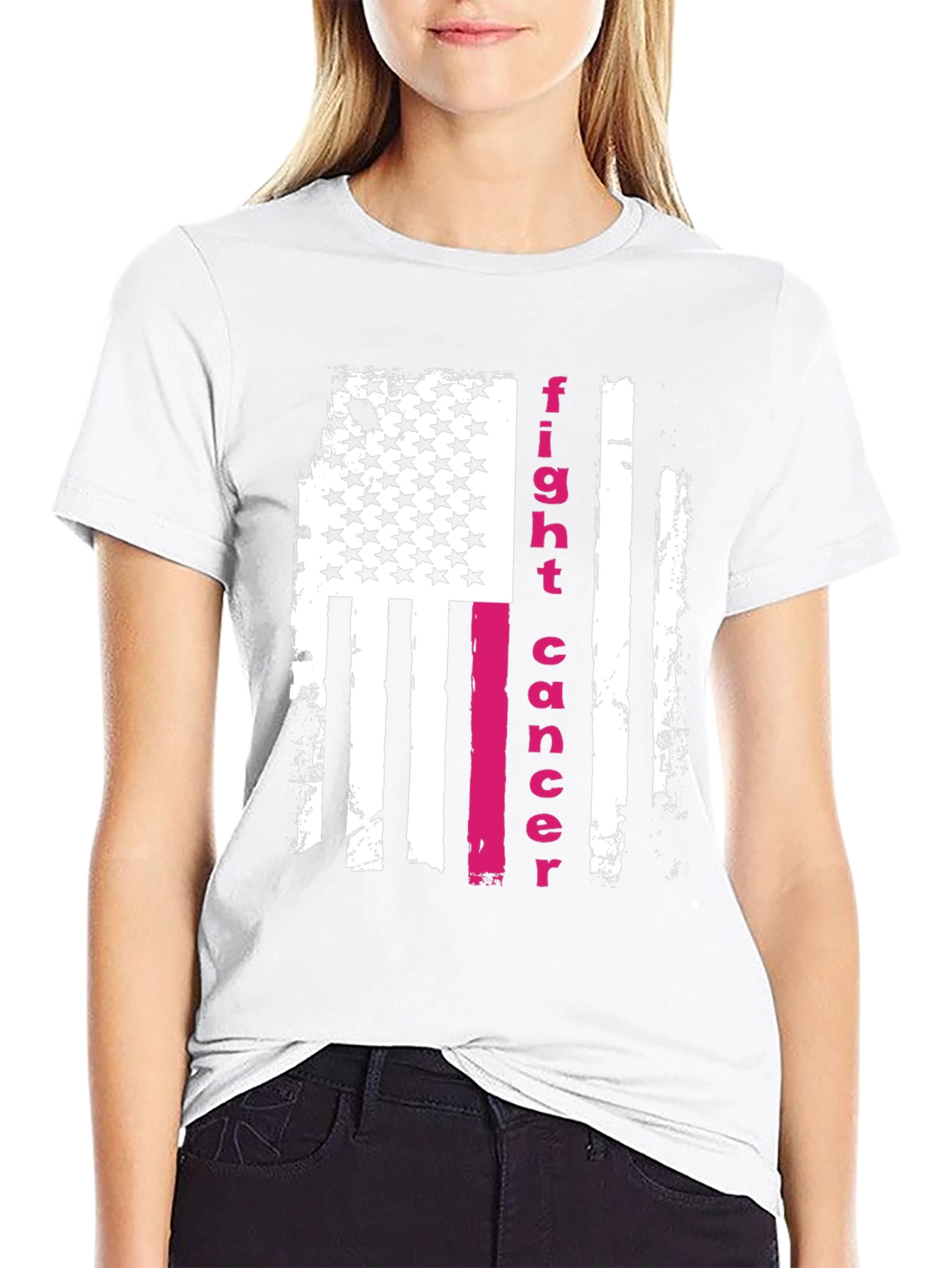Fight Cancer American Flag Graphic T-Shirt
