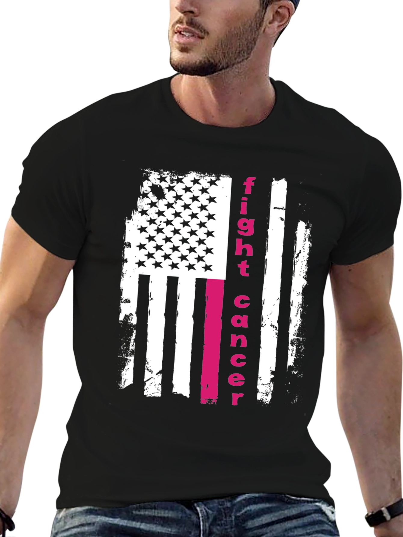 Fight Cancer American Flag Graphic T-Shirt