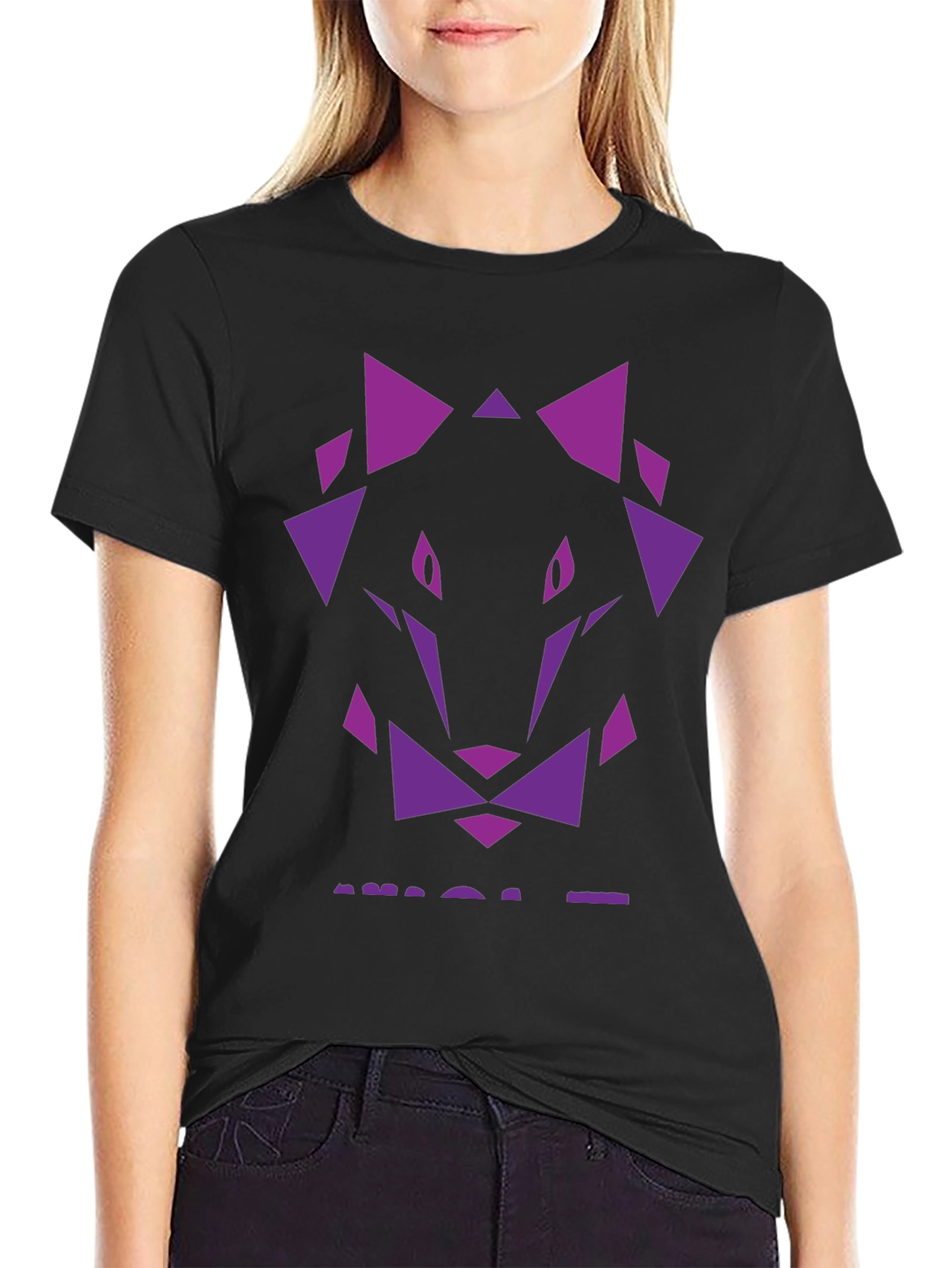 Geometric Wolf Graphic Tee - Black