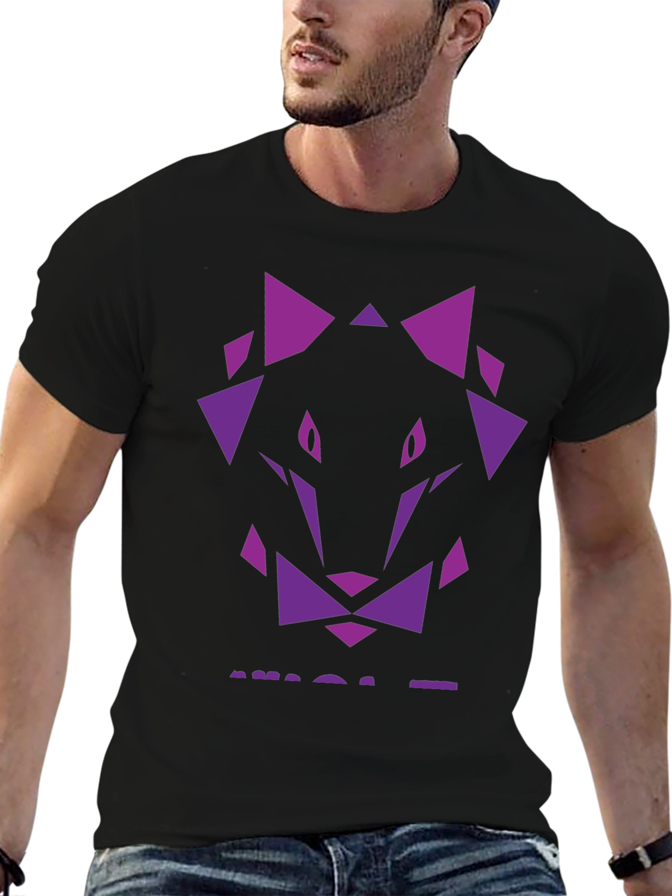 Geometric Wolf Graphic Tee - Black