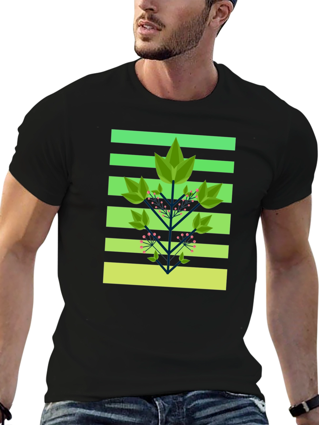 Geometric Foliage Print Tee - Modern Graphic Design