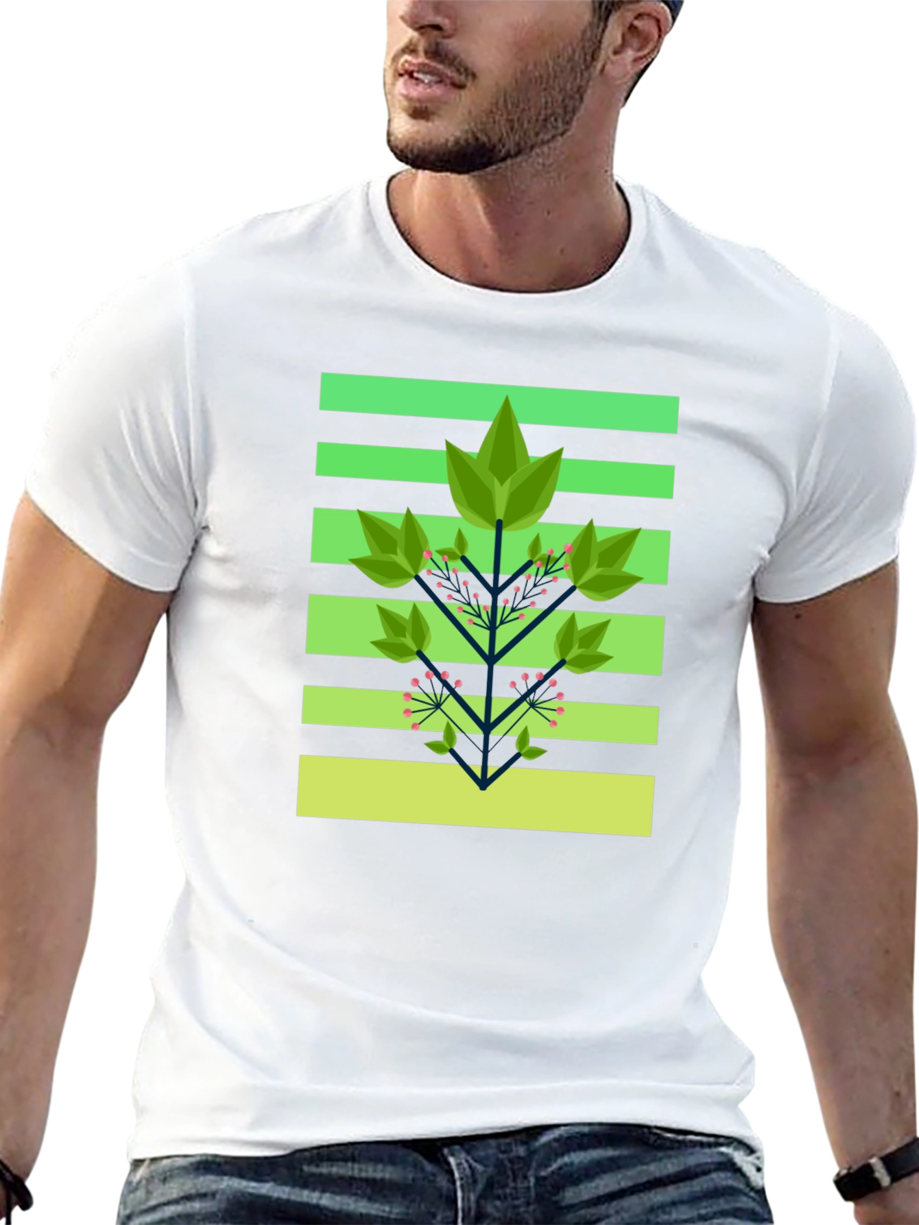 Geometric Foliage Print Tee - Modern Graphic Design