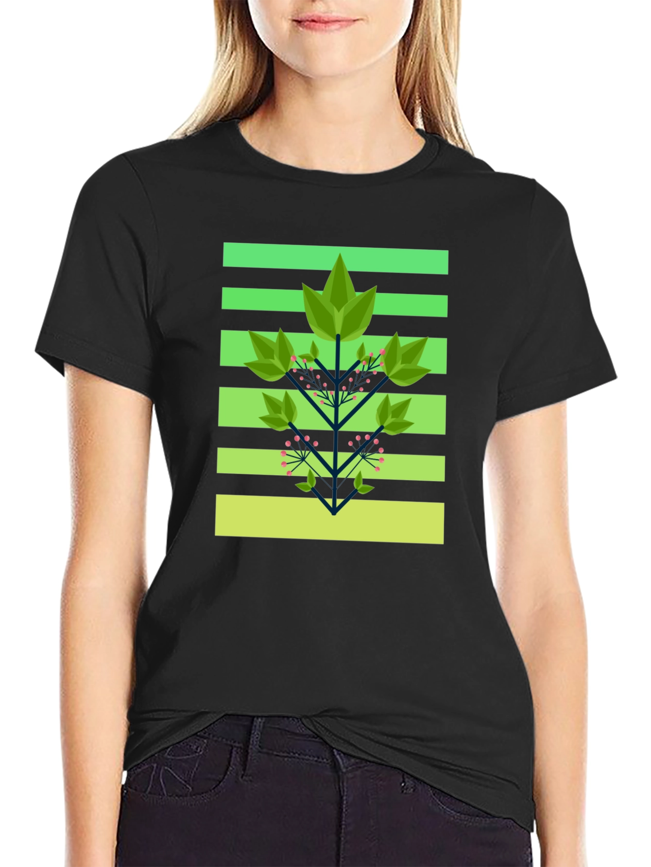 Geometric Foliage Print Tee - Modern Graphic Design