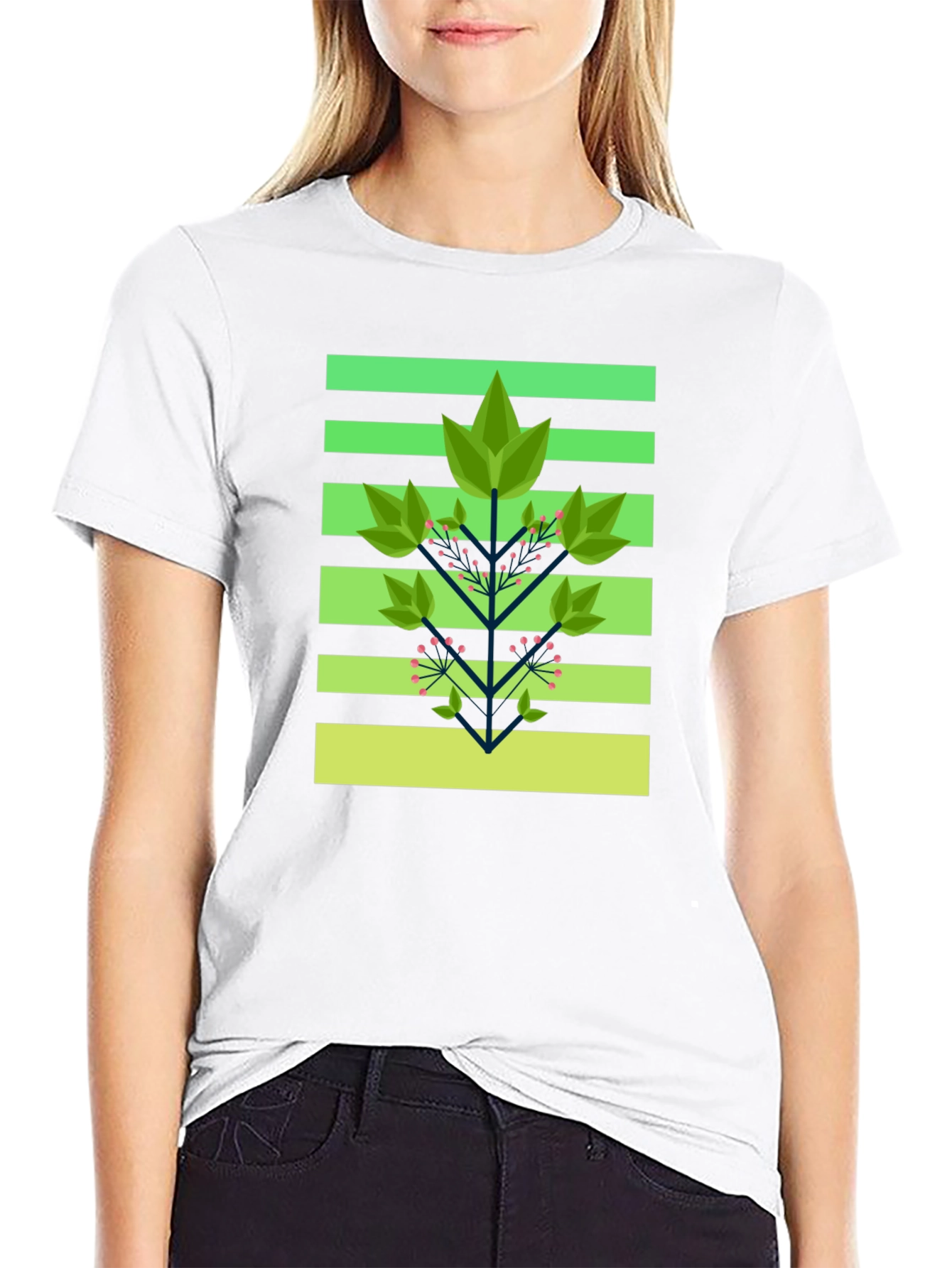 Geometric Foliage Print Tee - Modern Graphic Design