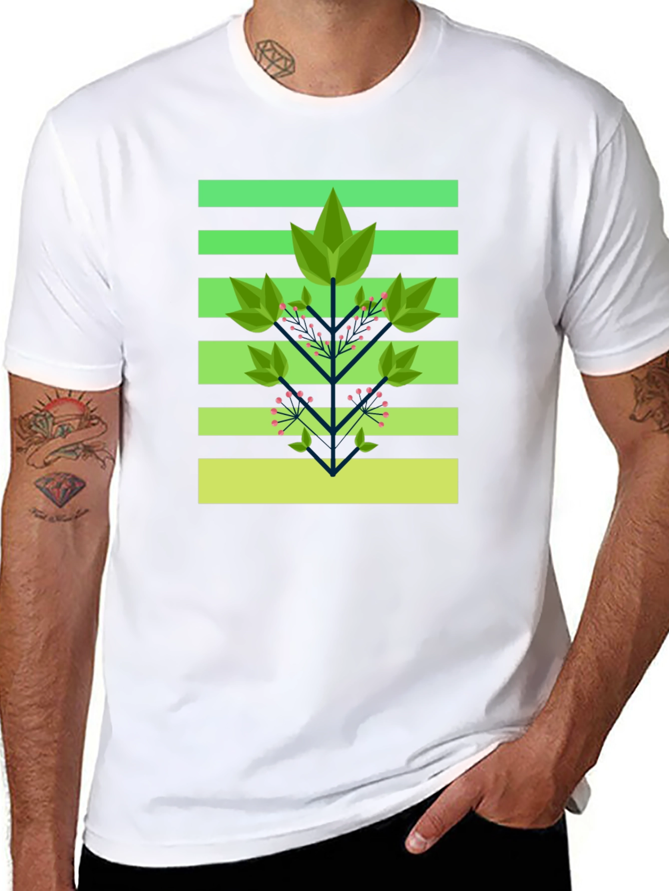 Geometric Foliage Print Tee - Modern Graphic Design