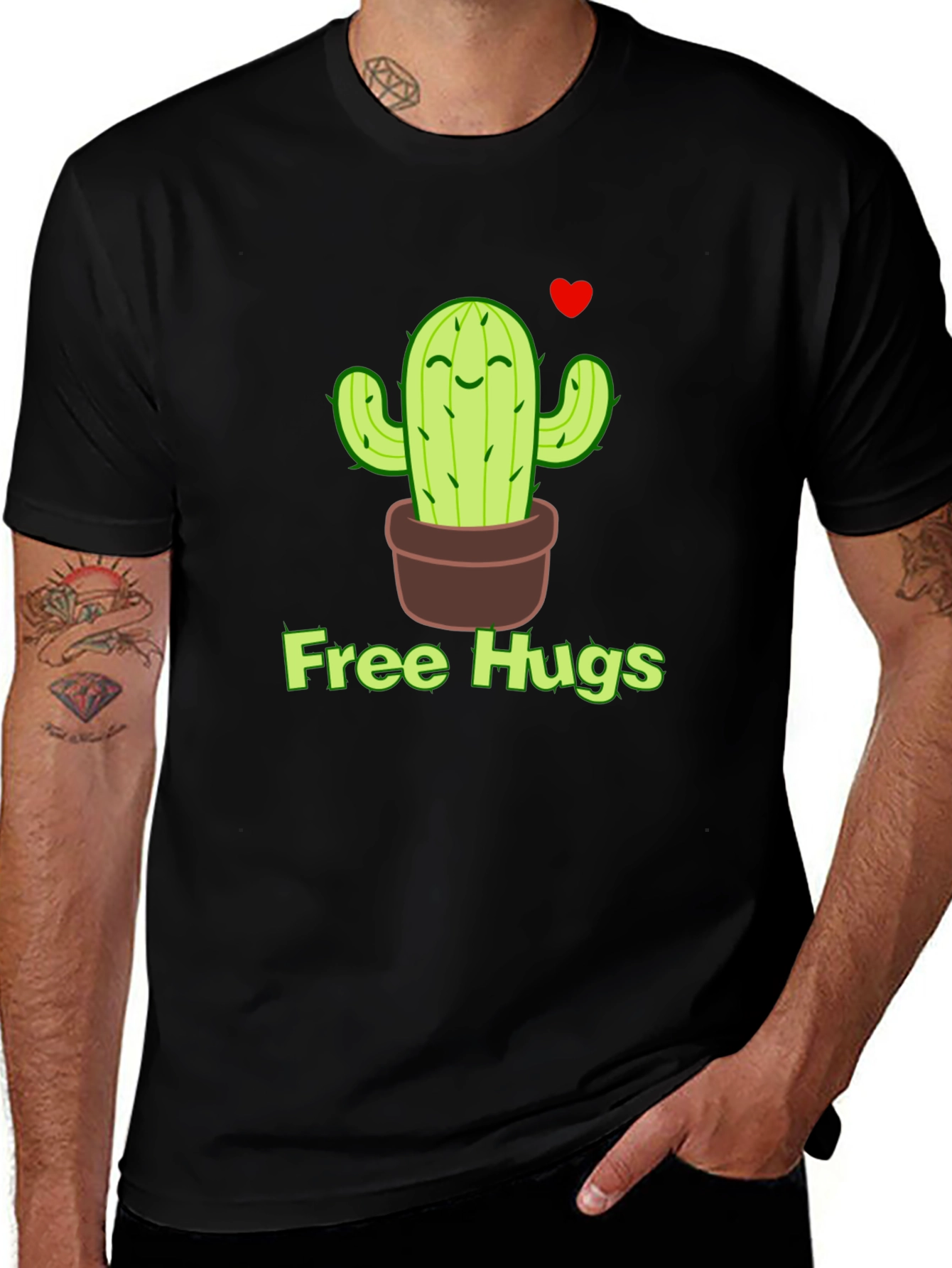 Free Hugs Cactus T-Shirt - Black Graphic Tee