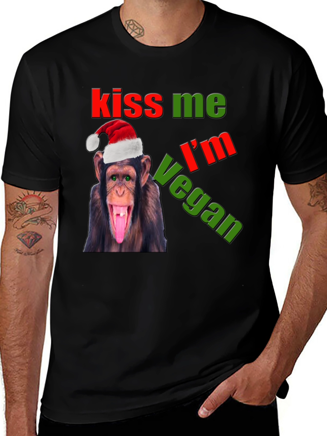 Kiss Me Im Vegan Monkey Christmas Graphic Tee
