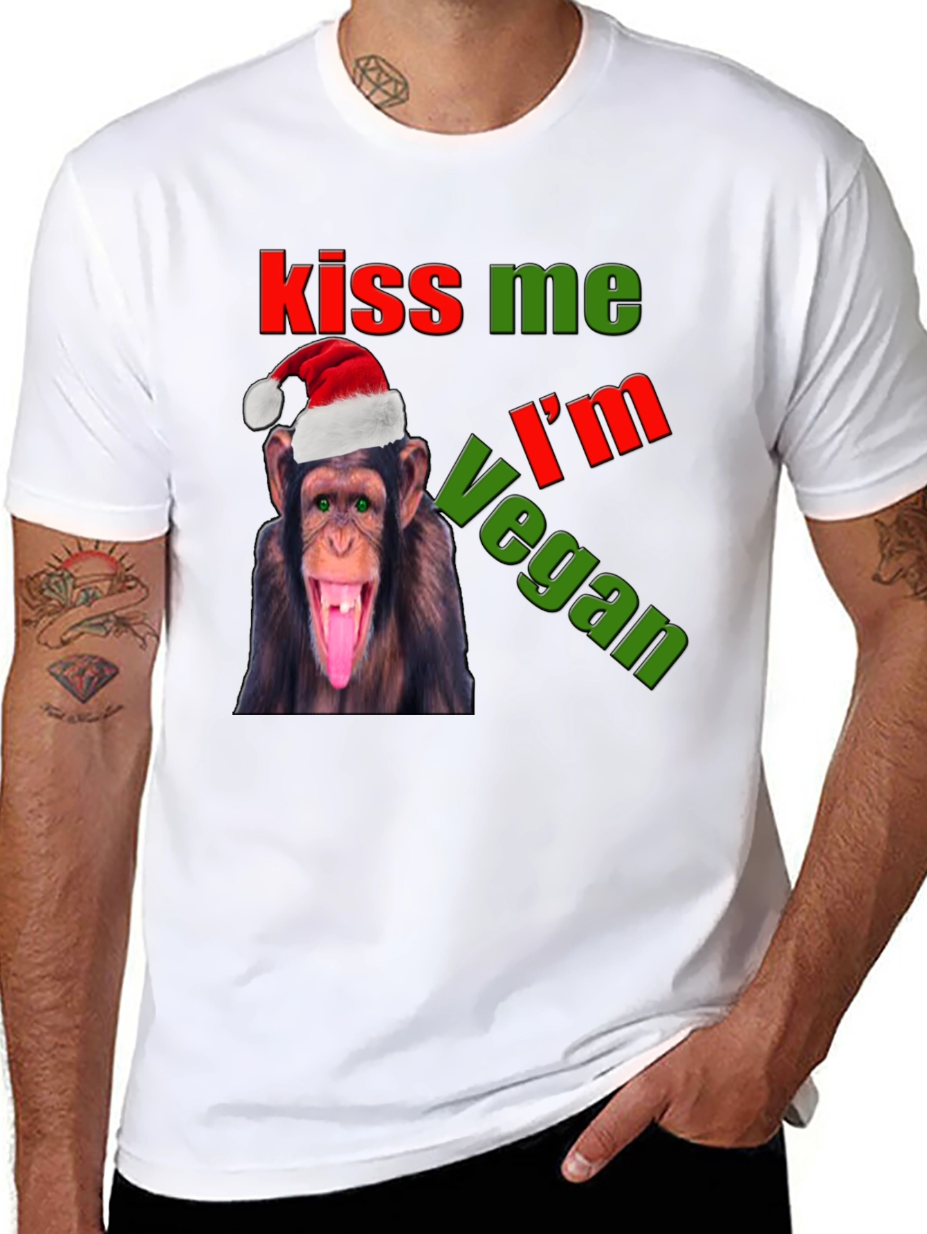 Kiss Me Im Vegan Monkey Christmas Graphic Tee