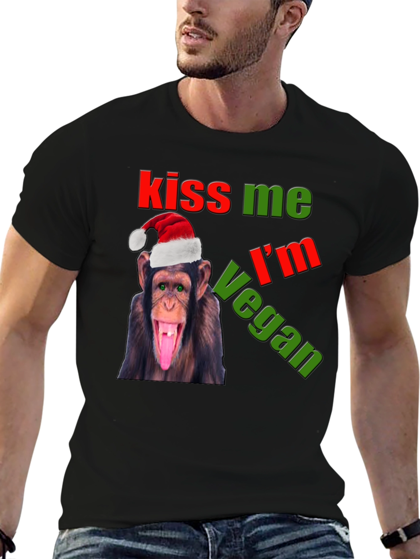 Kiss Me Im Vegan Monkey Christmas Graphic Tee