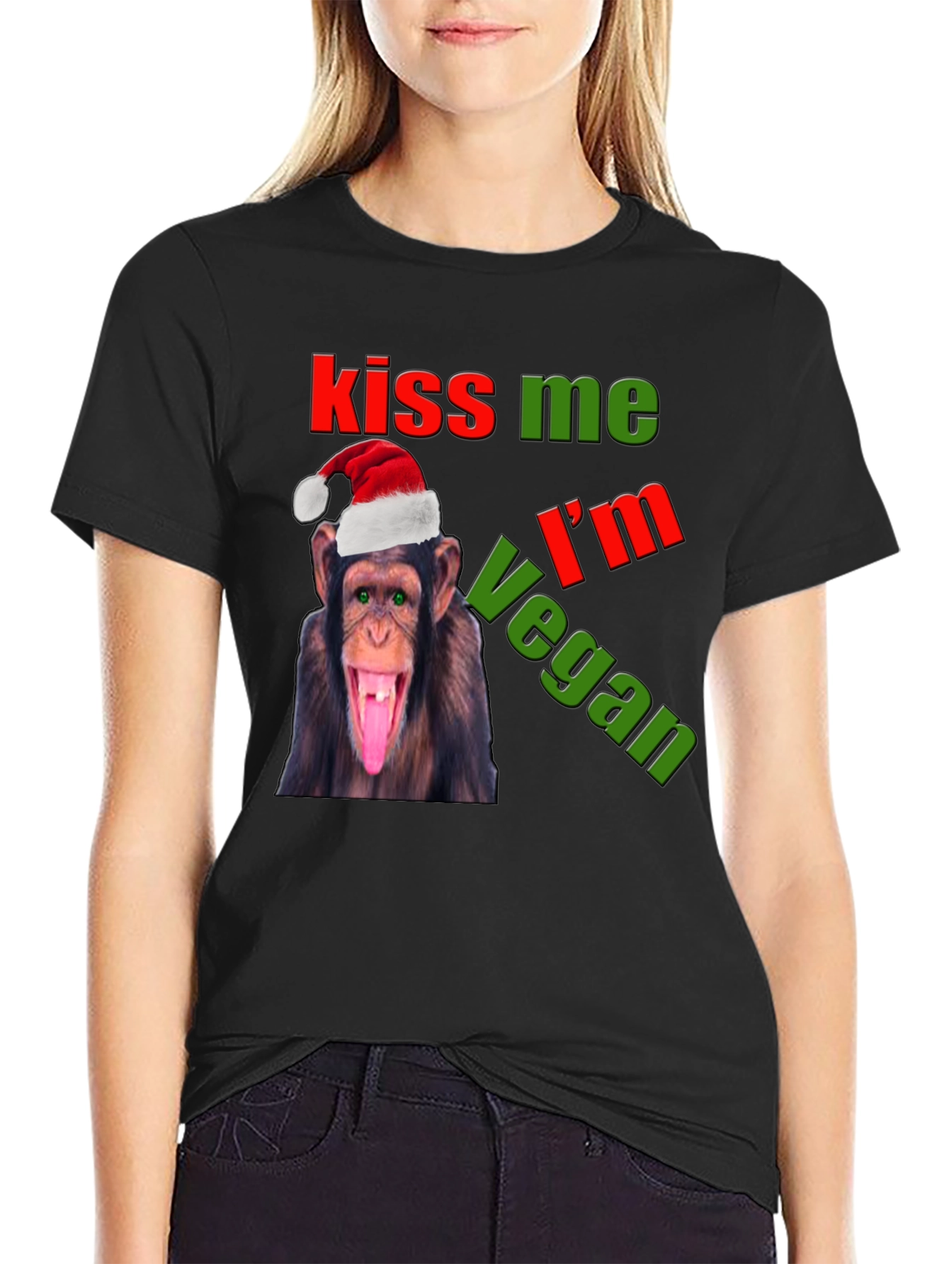 Kiss Me Im Vegan Monkey Christmas Graphic Tee