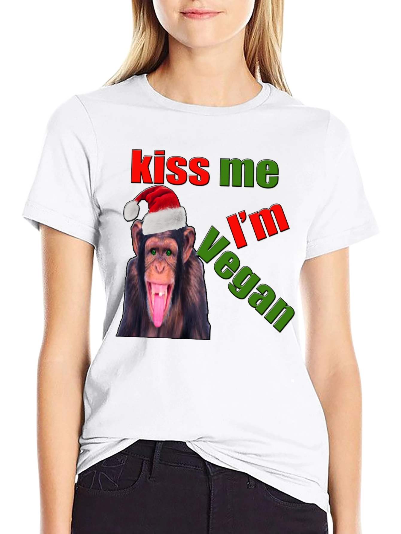Kiss Me Im Vegan Monkey Christmas Graphic Tee