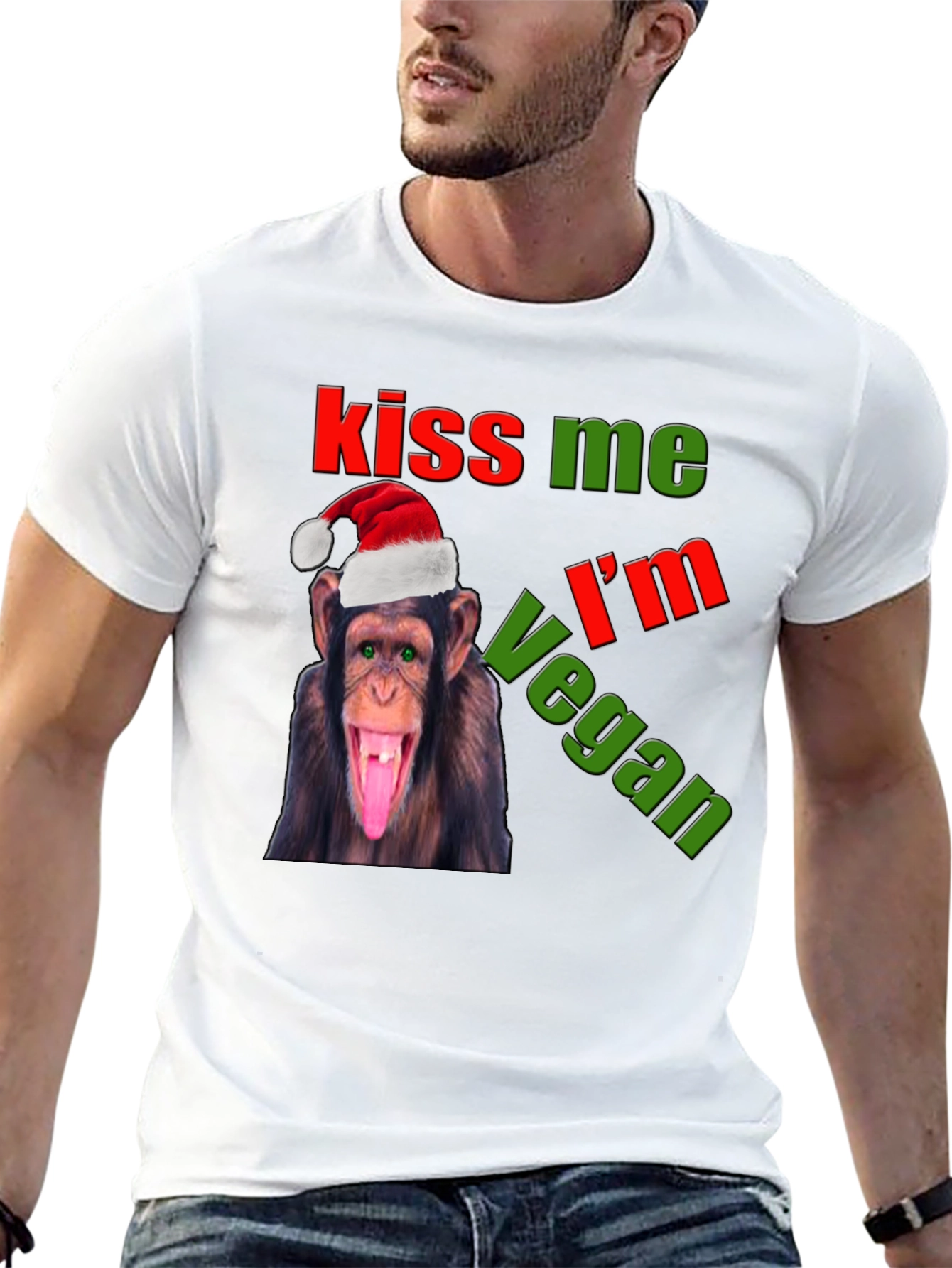 Kiss Me Im Vegan Monkey Christmas Graphic Tee