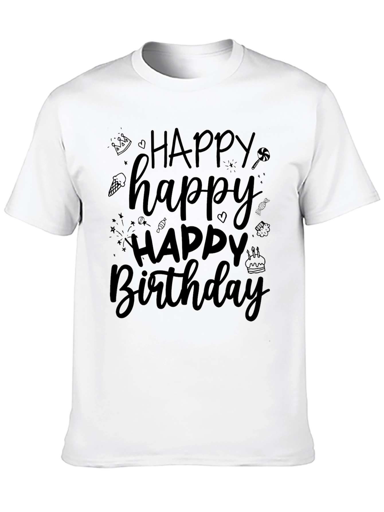 Happy Birthday T-Shirt - Black Crew Neck