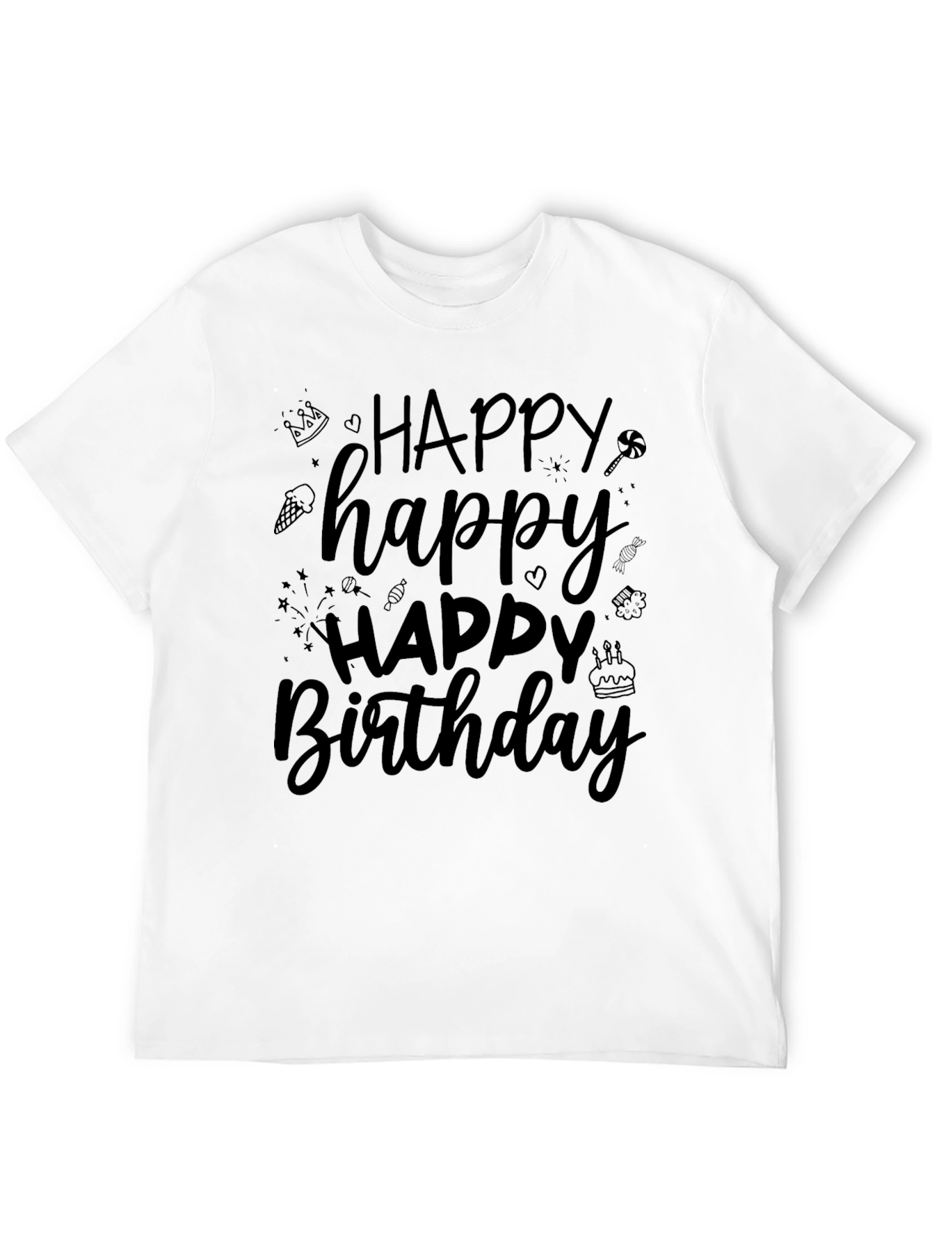 Happy Birthday T-Shirt - Black Crew Neck