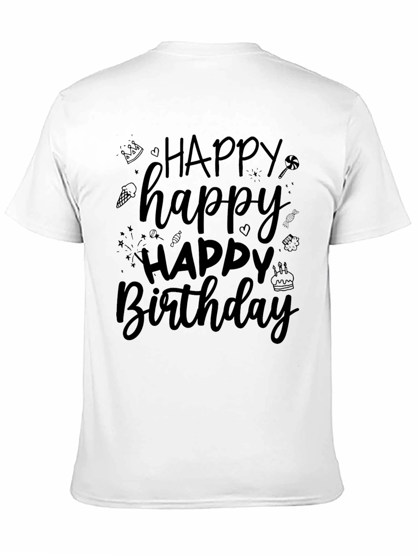 Happy Birthday T-Shirt - Black Crew Neck