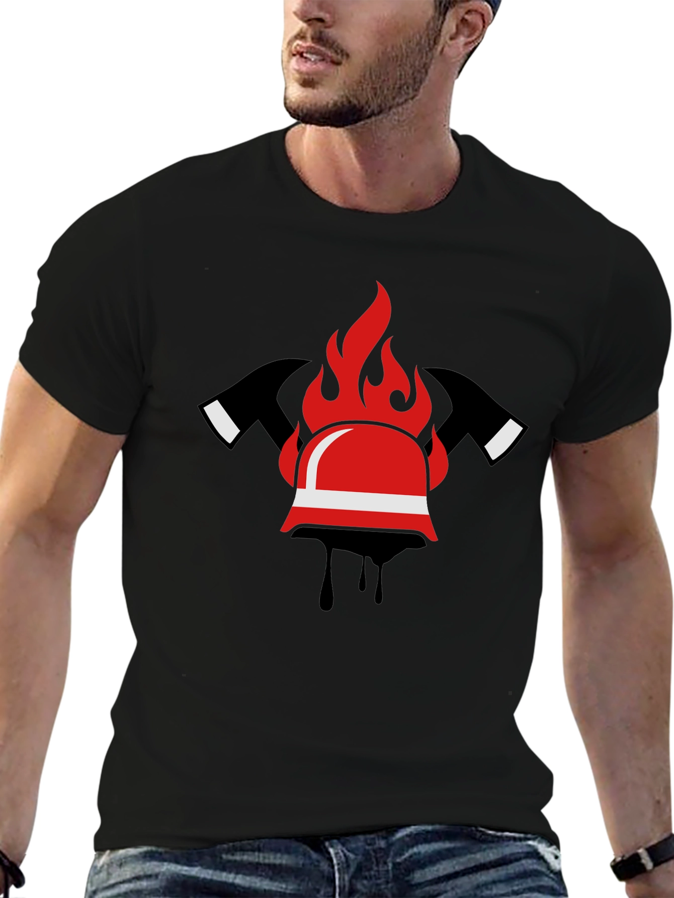 Firefighter Helmet and Axes Graphic T-Shirt