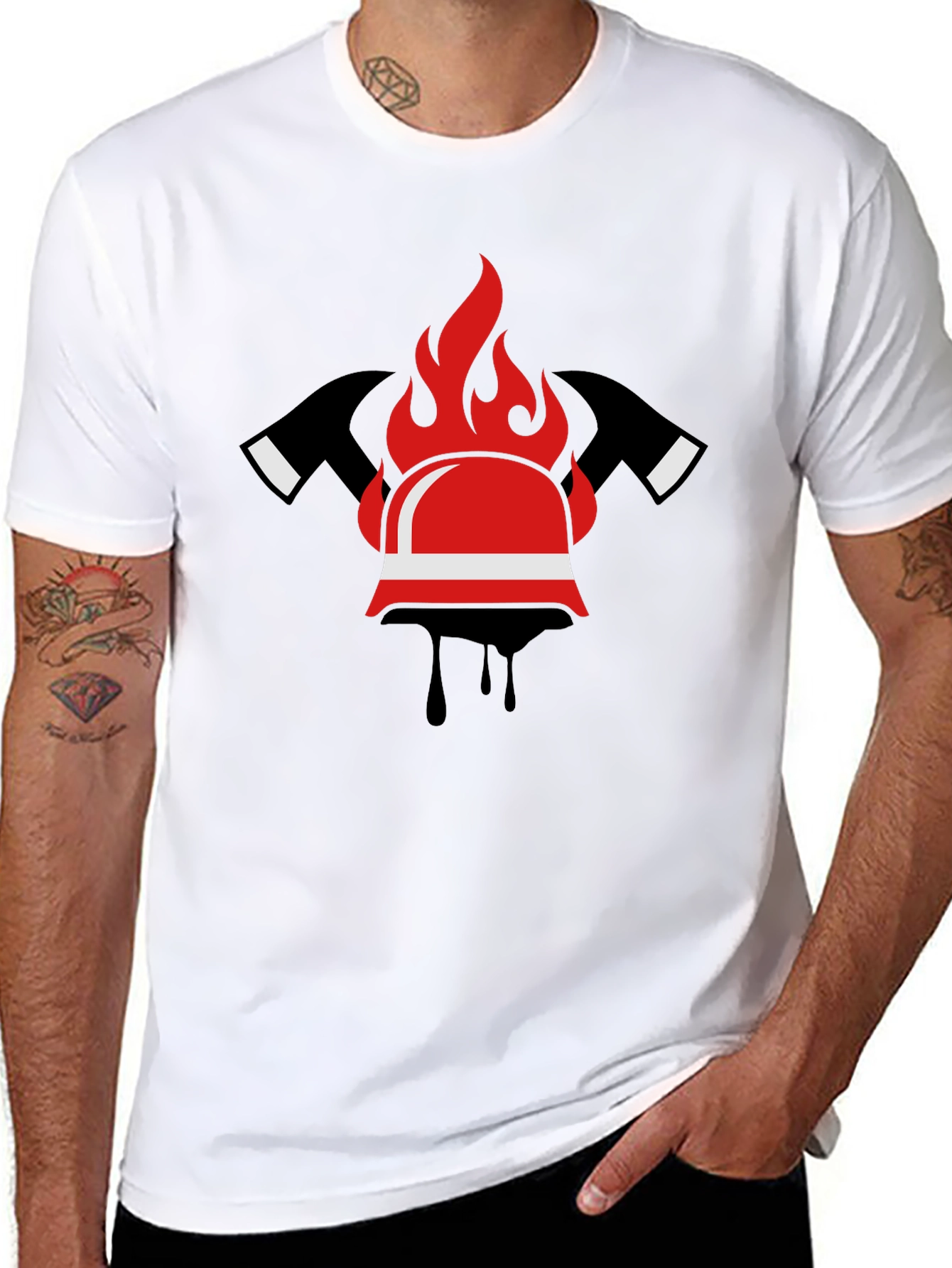 Firefighter Helmet and Axes Graphic T-Shirt