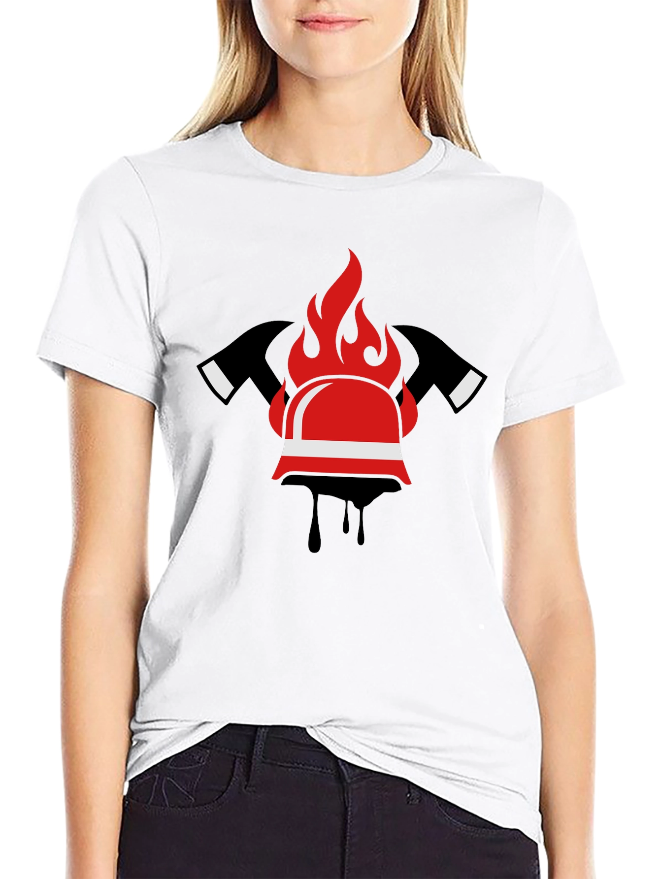 Firefighter Helmet and Axes Graphic T-Shirt
