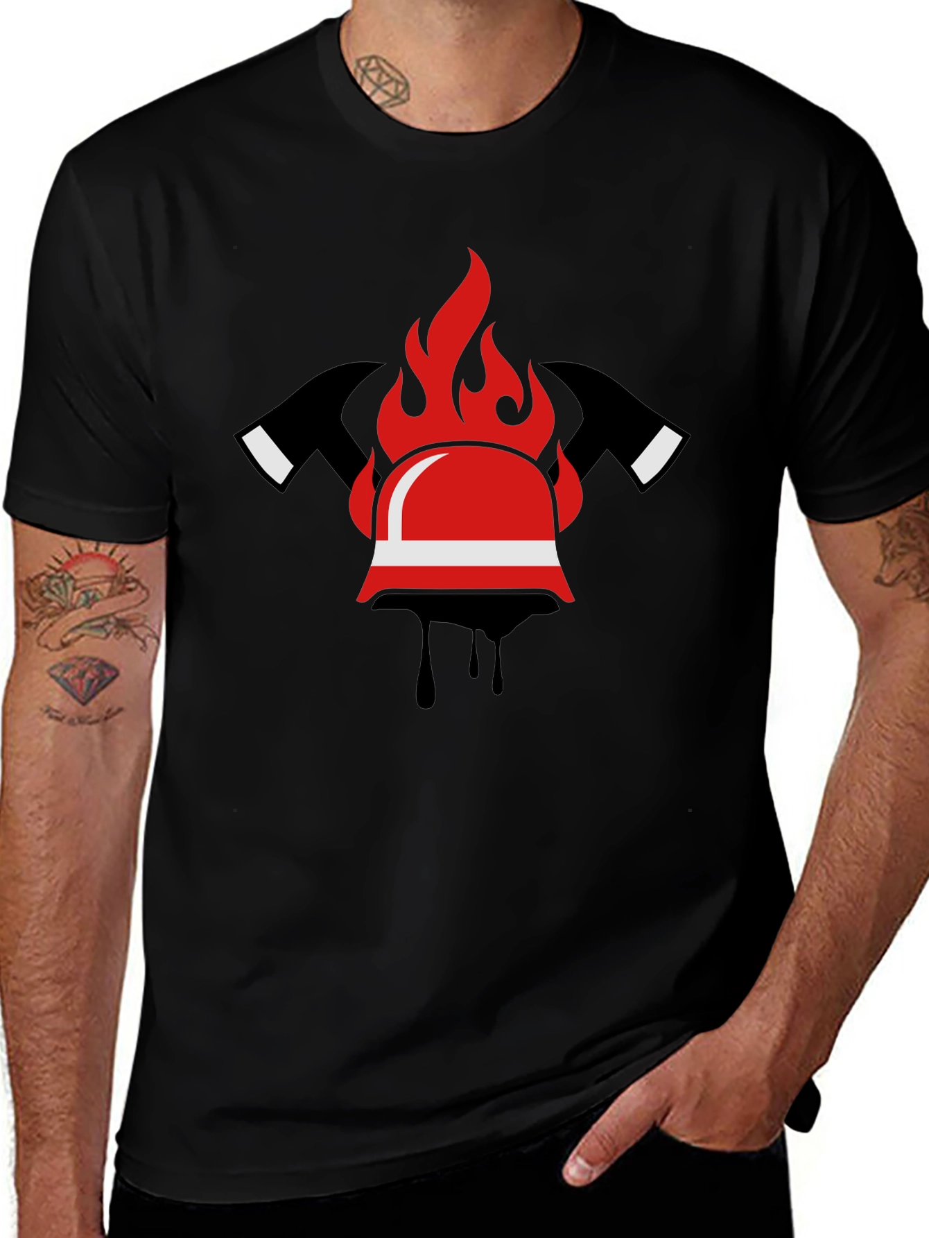 Firefighter Helmet and Axes Graphic T-Shirt