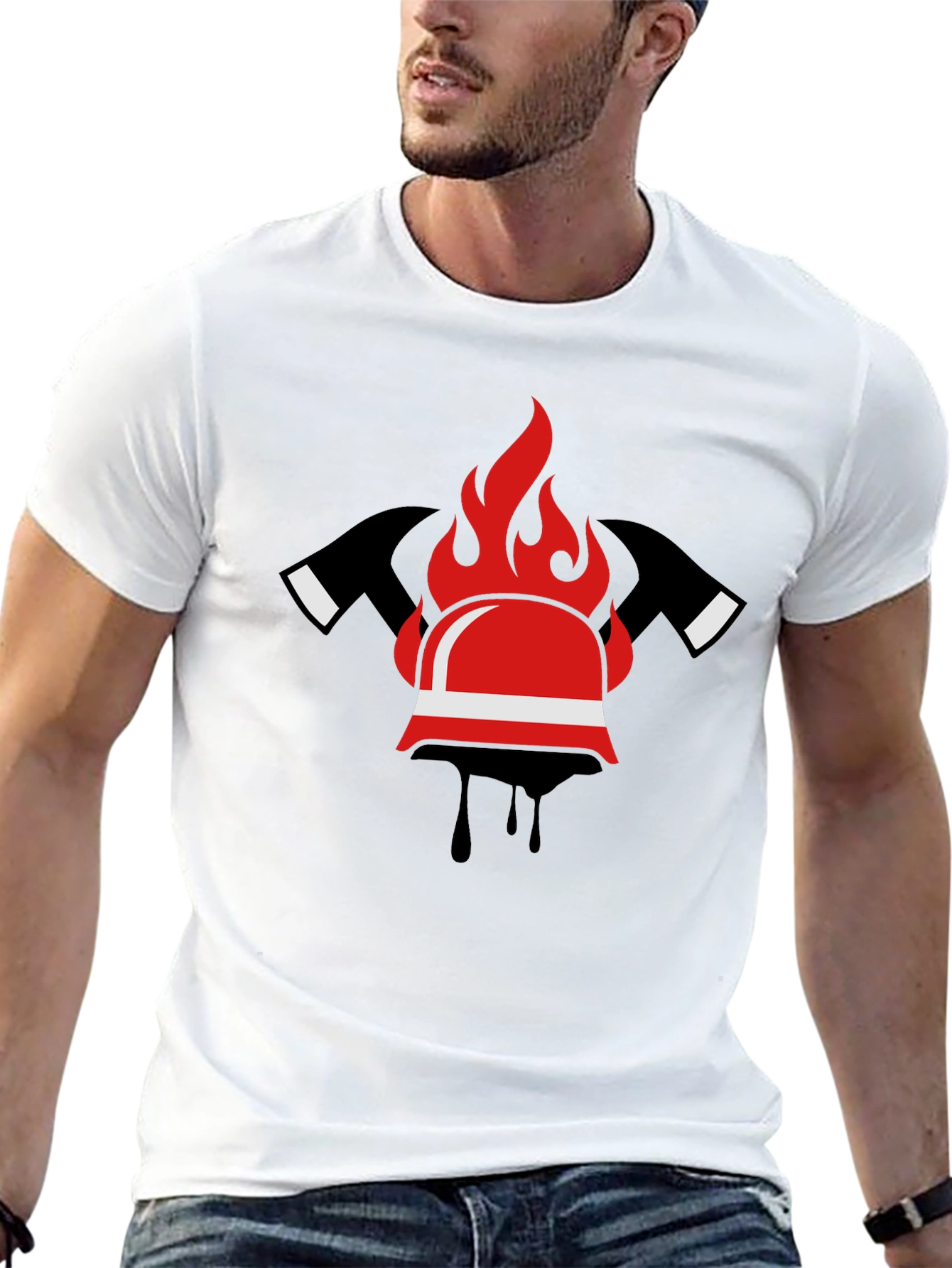 Firefighter Helmet and Axes Graphic T-Shirt