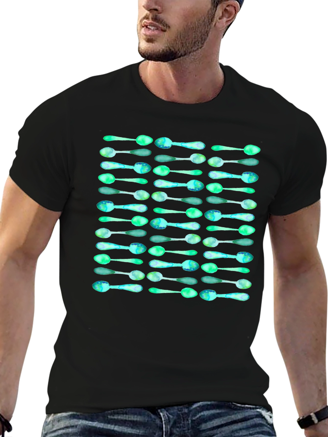 Spoon Pattern Black T-Shirt - Unique Graphic Tee