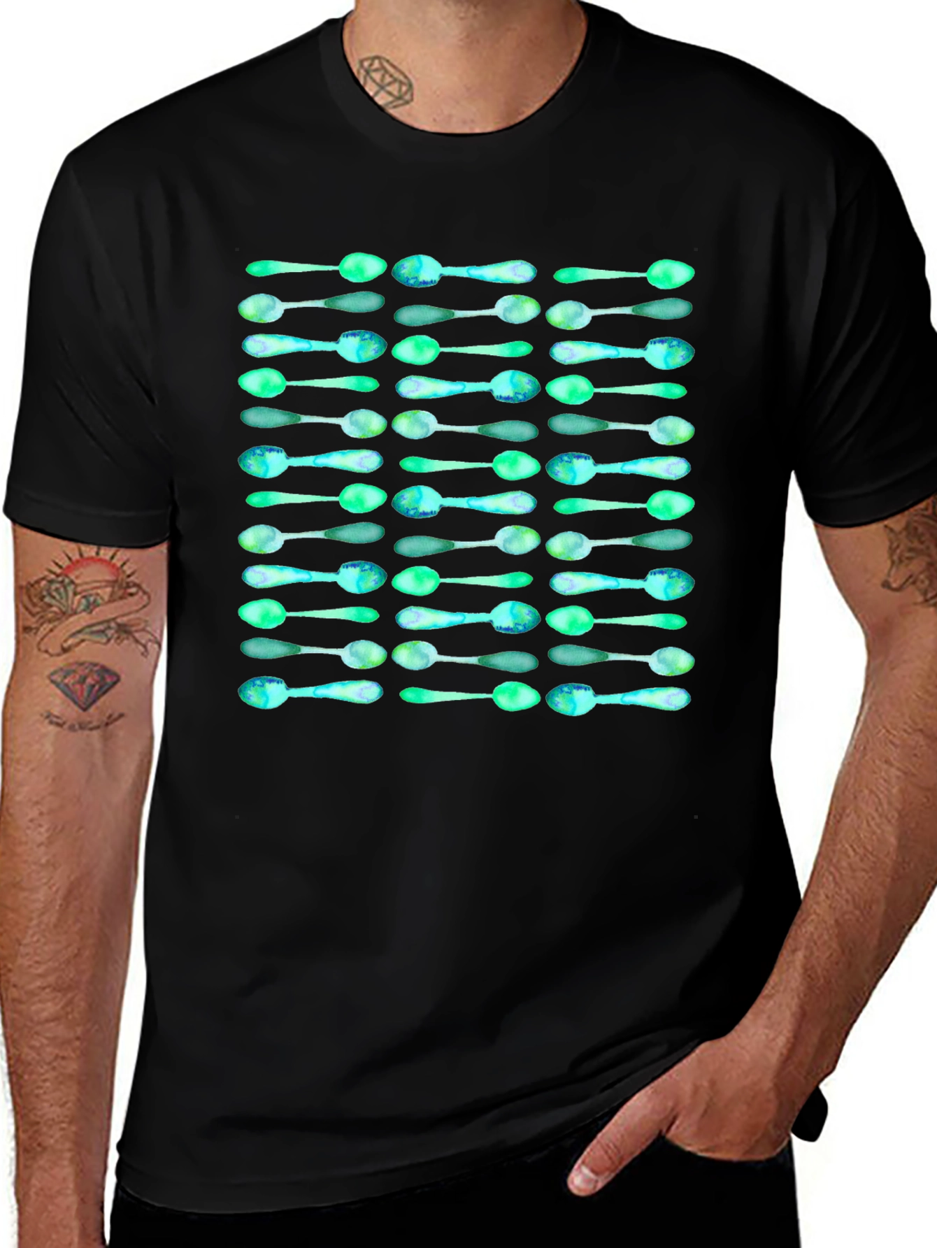 Spoon Pattern Black T-Shirt - Unique Graphic Tee
