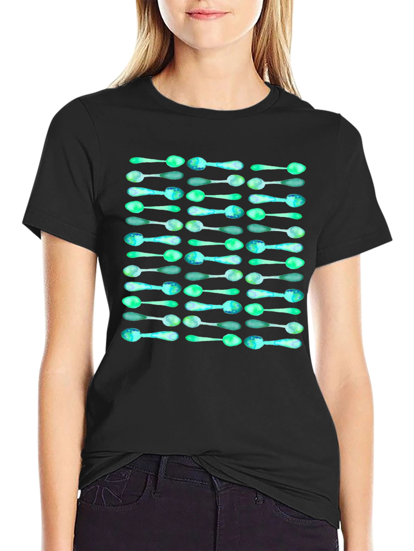 Spoon Pattern Black T-Shirt - Unique Graphic Tee