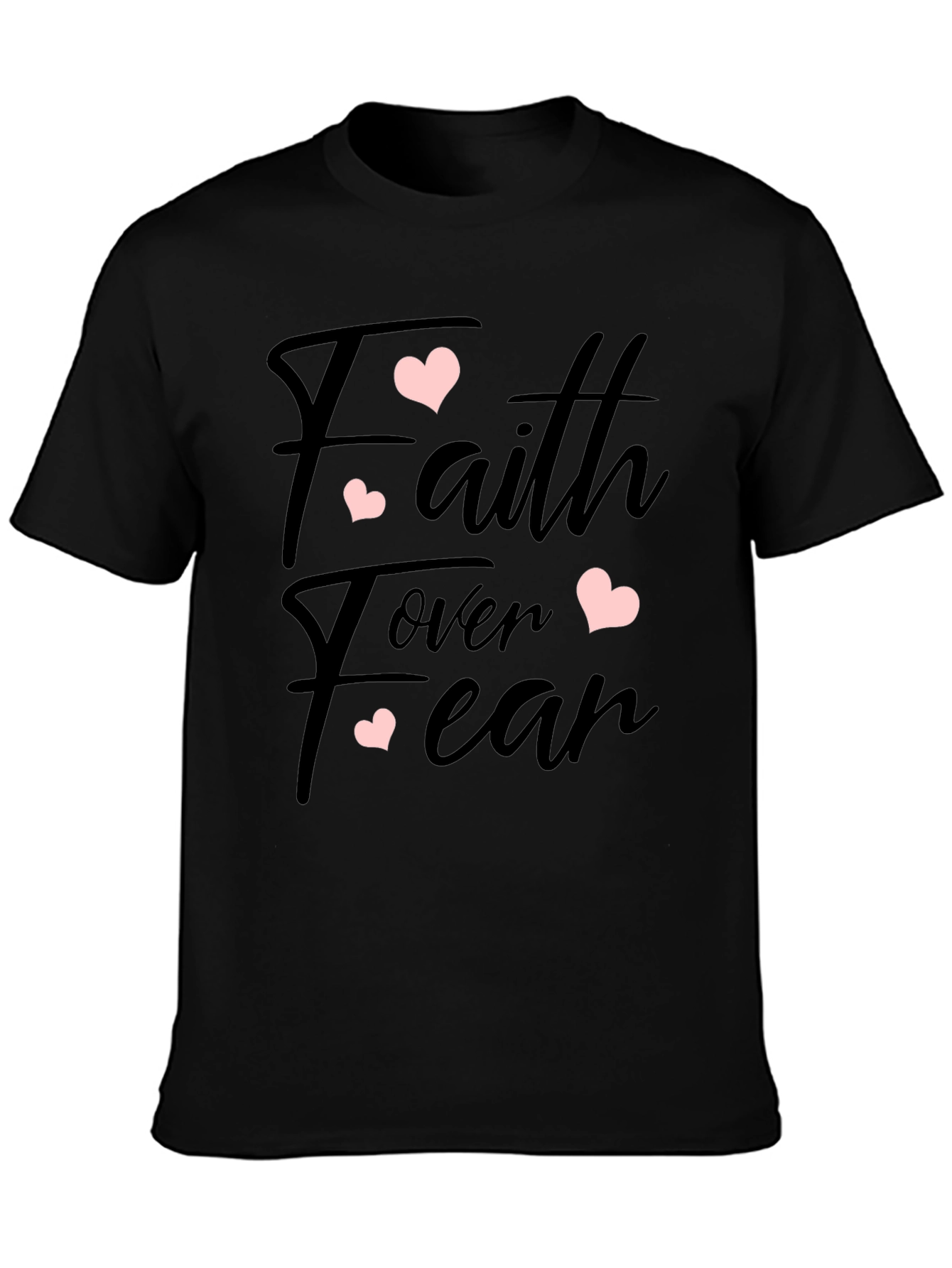 Faith Over Fear Heart Print Black T-Shirt