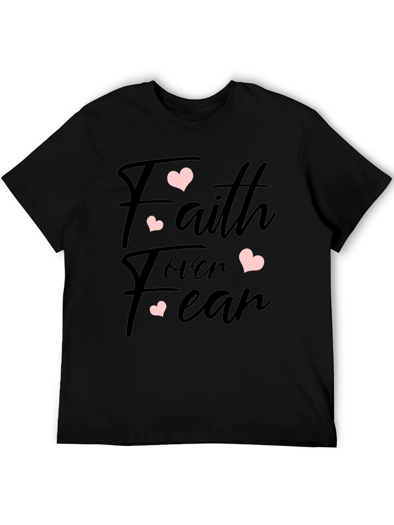 Faith Over Fear Heart Print Black T-Shirt