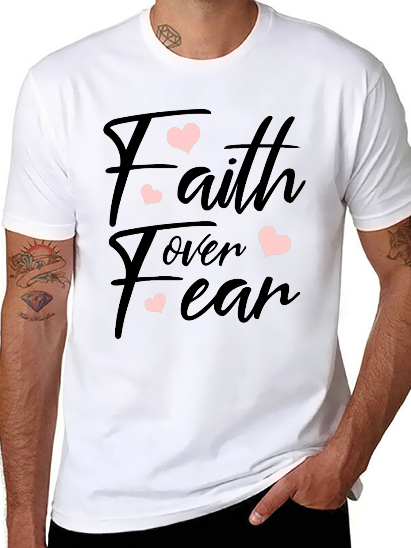 Faith Over Fear Heart Print Black T-Shirt