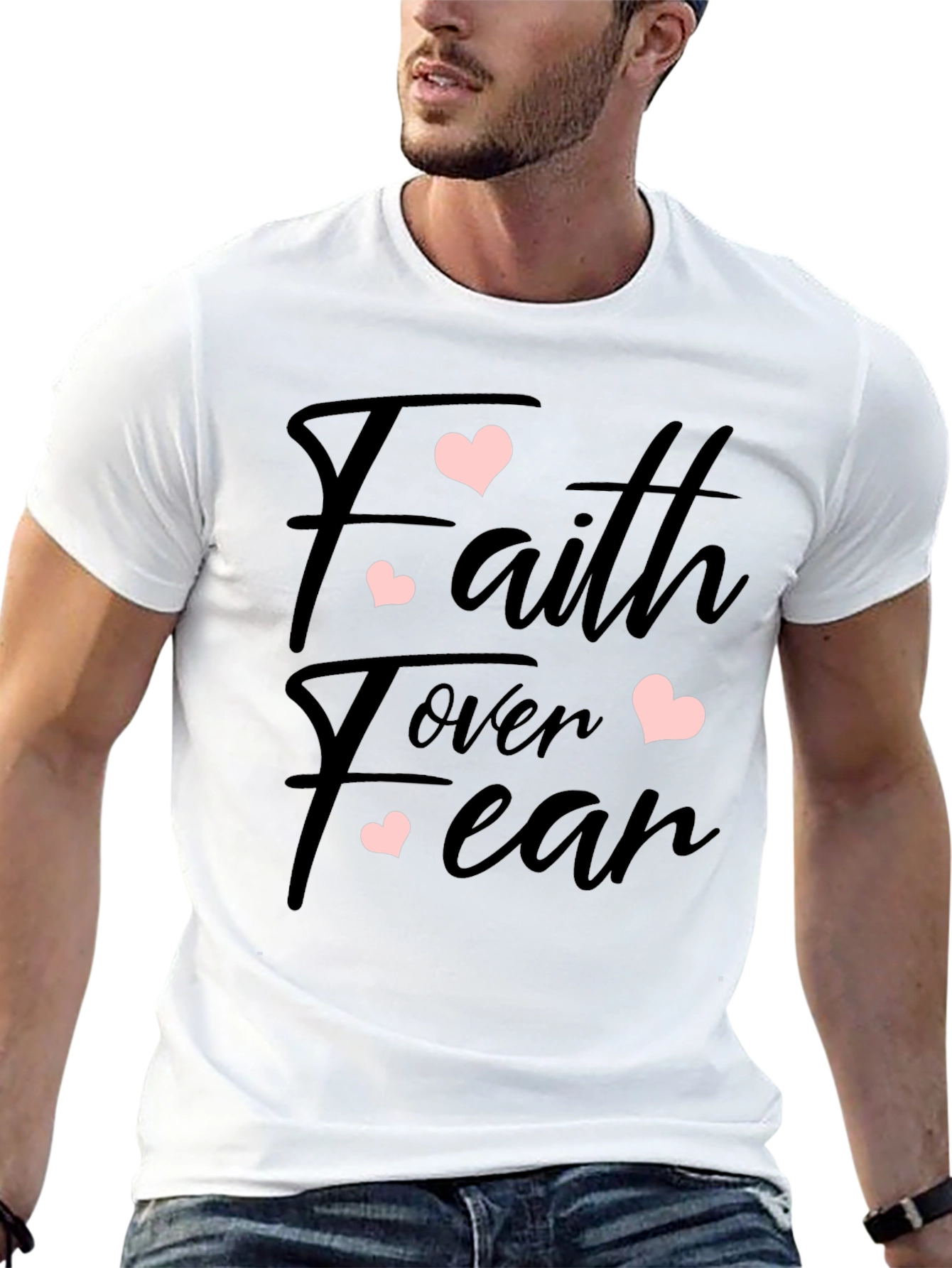 Faith Over Fear Heart Print Black T-Shirt