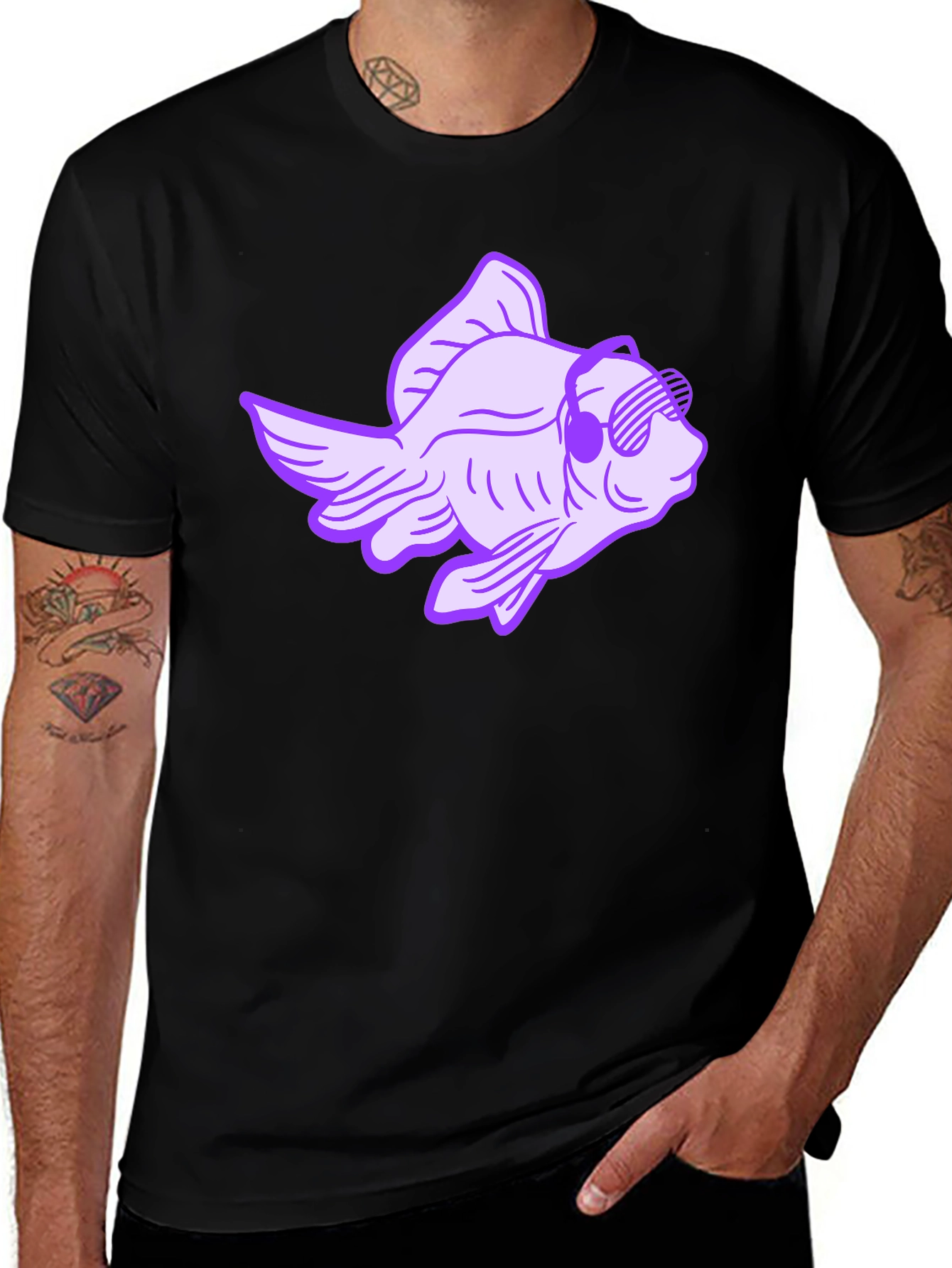 Cool Fish Graphic Tee - Black Cotton T-Shirt
