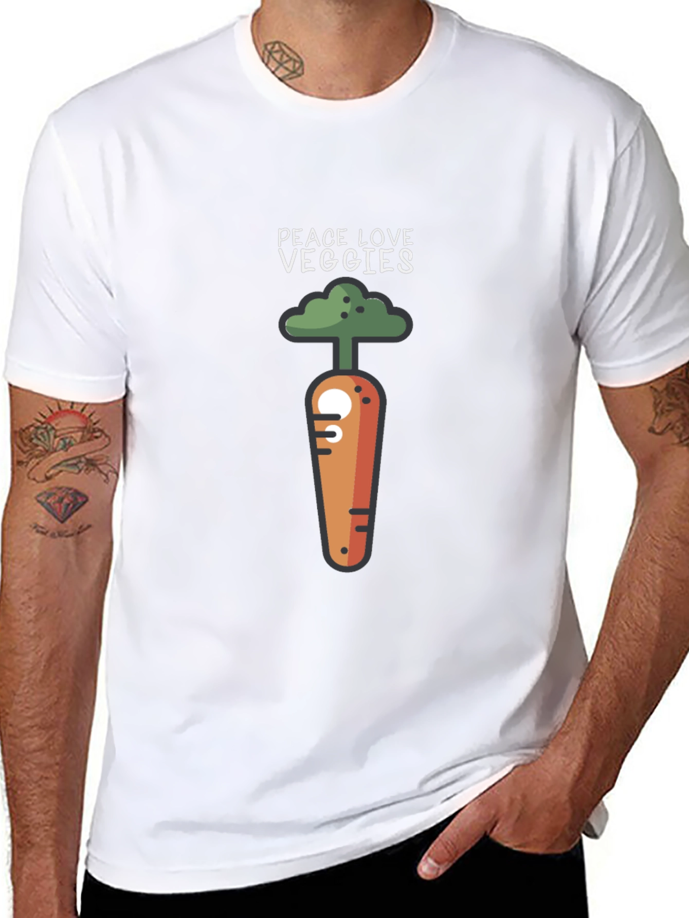 Peace Love Veggies T-Shirt - Cute Carrot Design