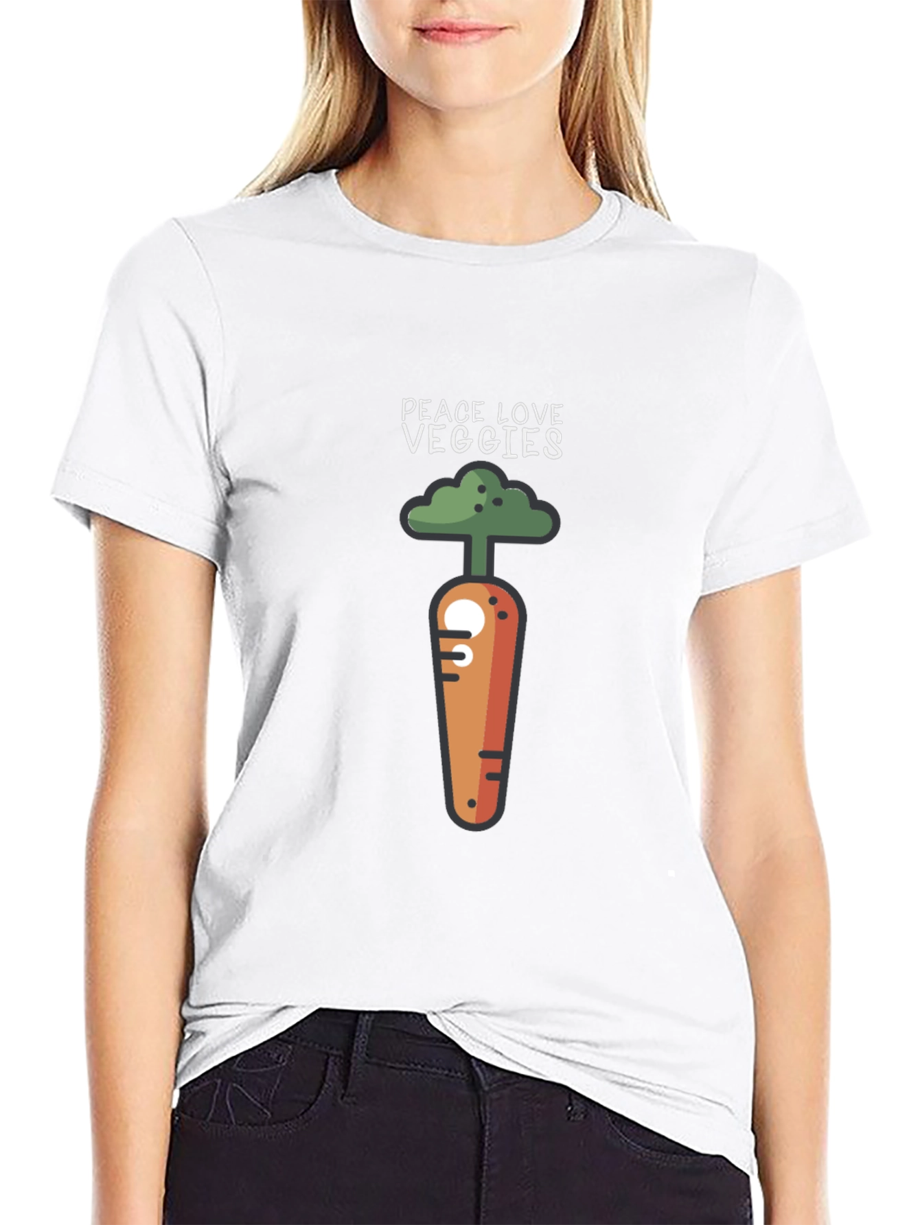 Peace Love Veggies T-Shirt - Cute Carrot Design